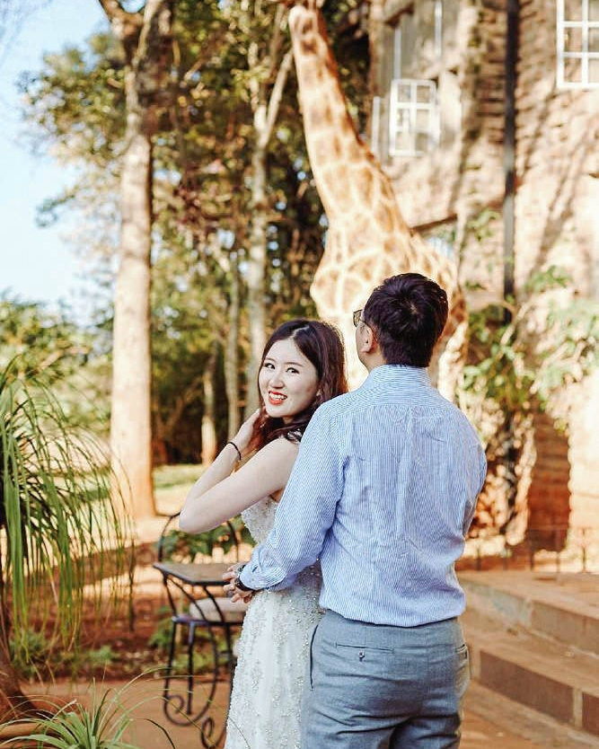 Giraffe Manor Nairobi wedding photo session with safari theme