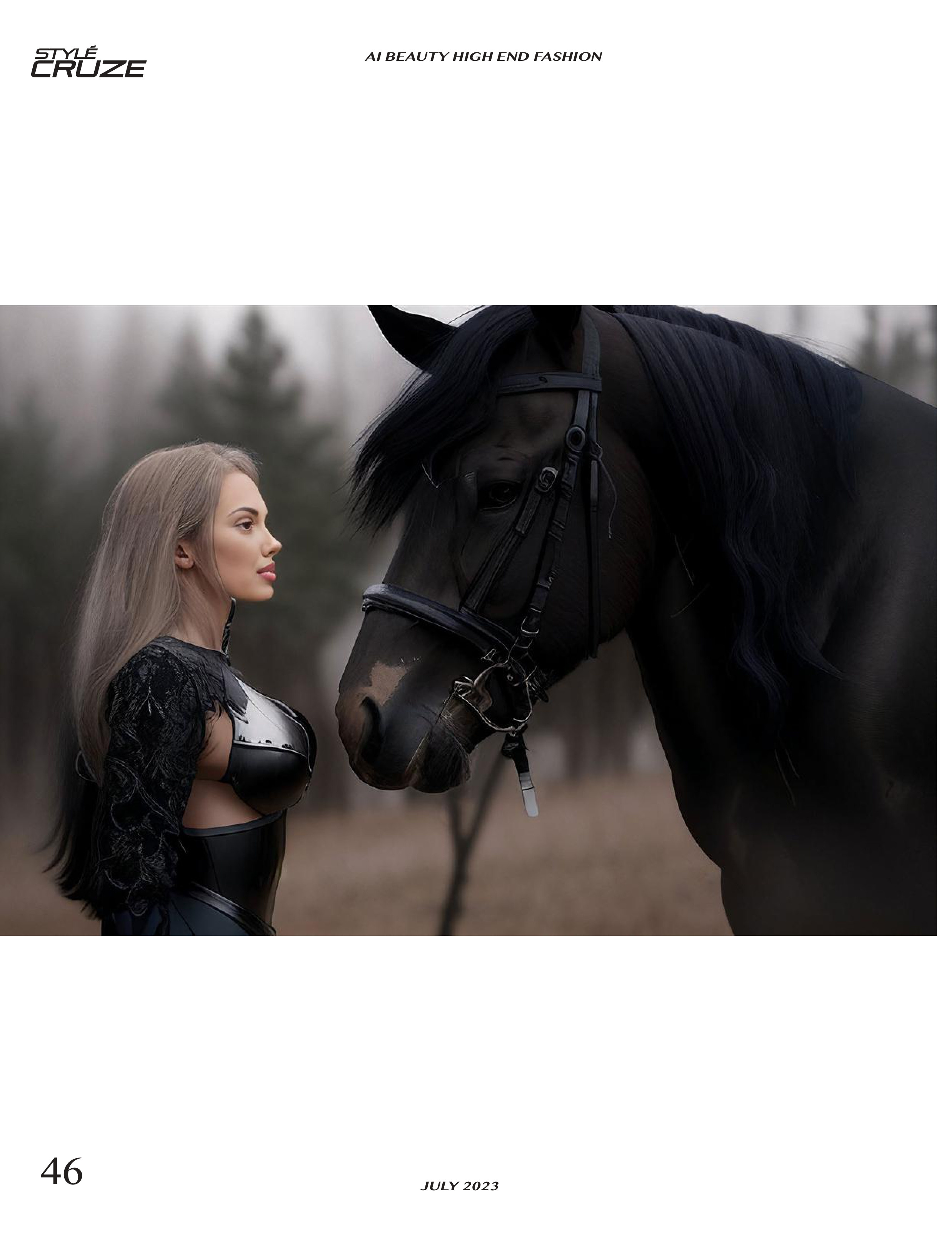 блондинка с черным конем.