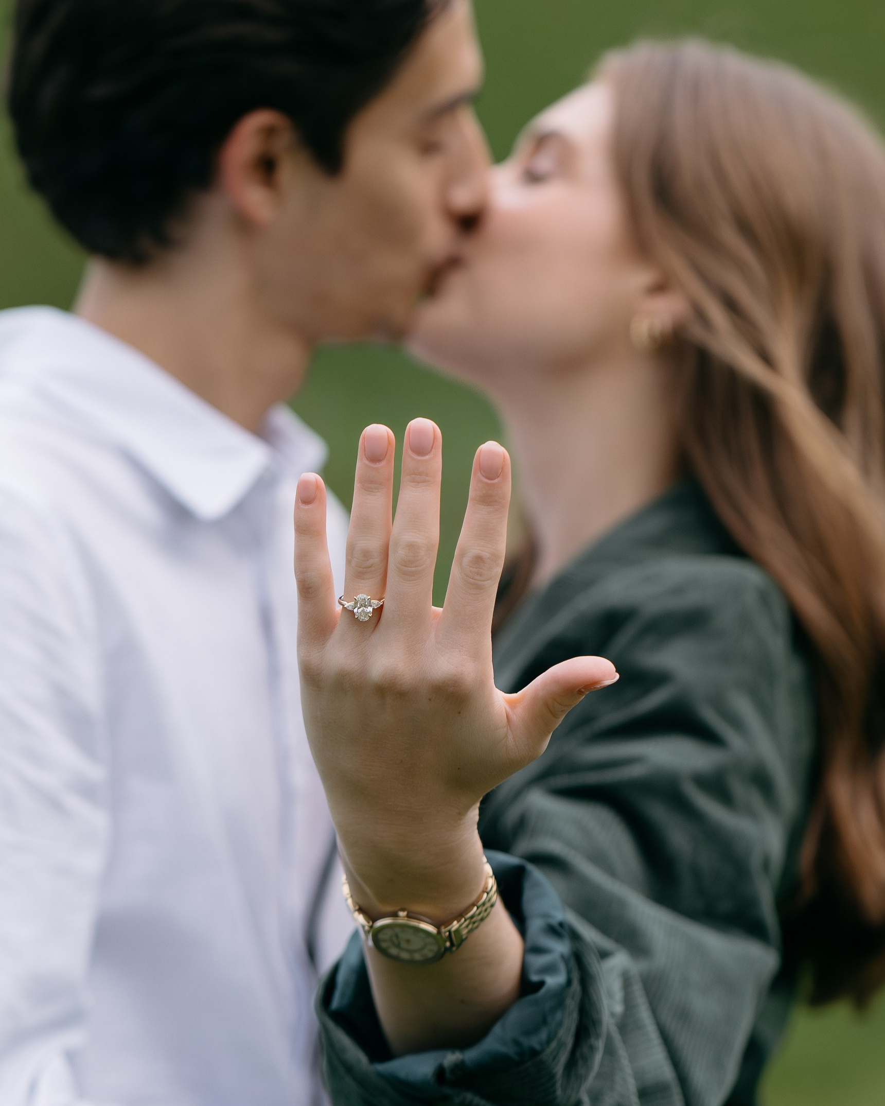 Engagement ring detail during a marriage proposal at Lake Garda.
