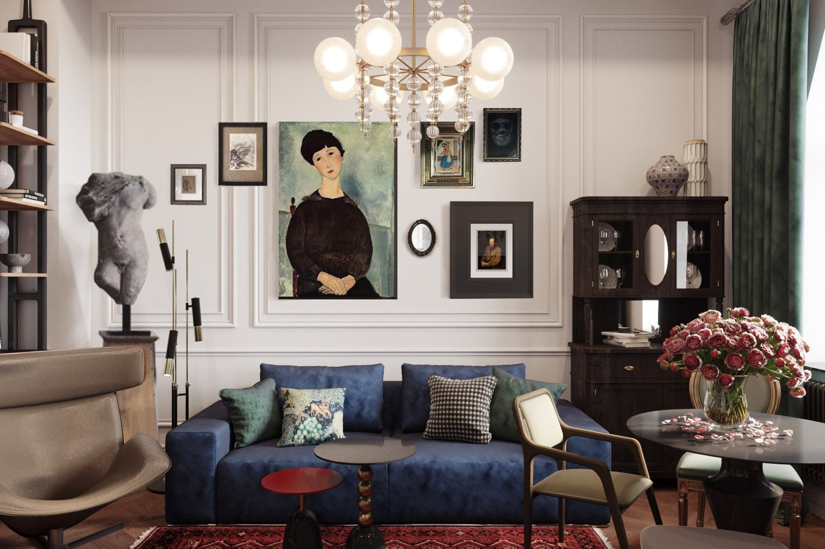 APARTMENT IN HISTORICAL ART CHIC STYLE. Interior Design & 3D Rendering | Alena Bulataya Design Buro