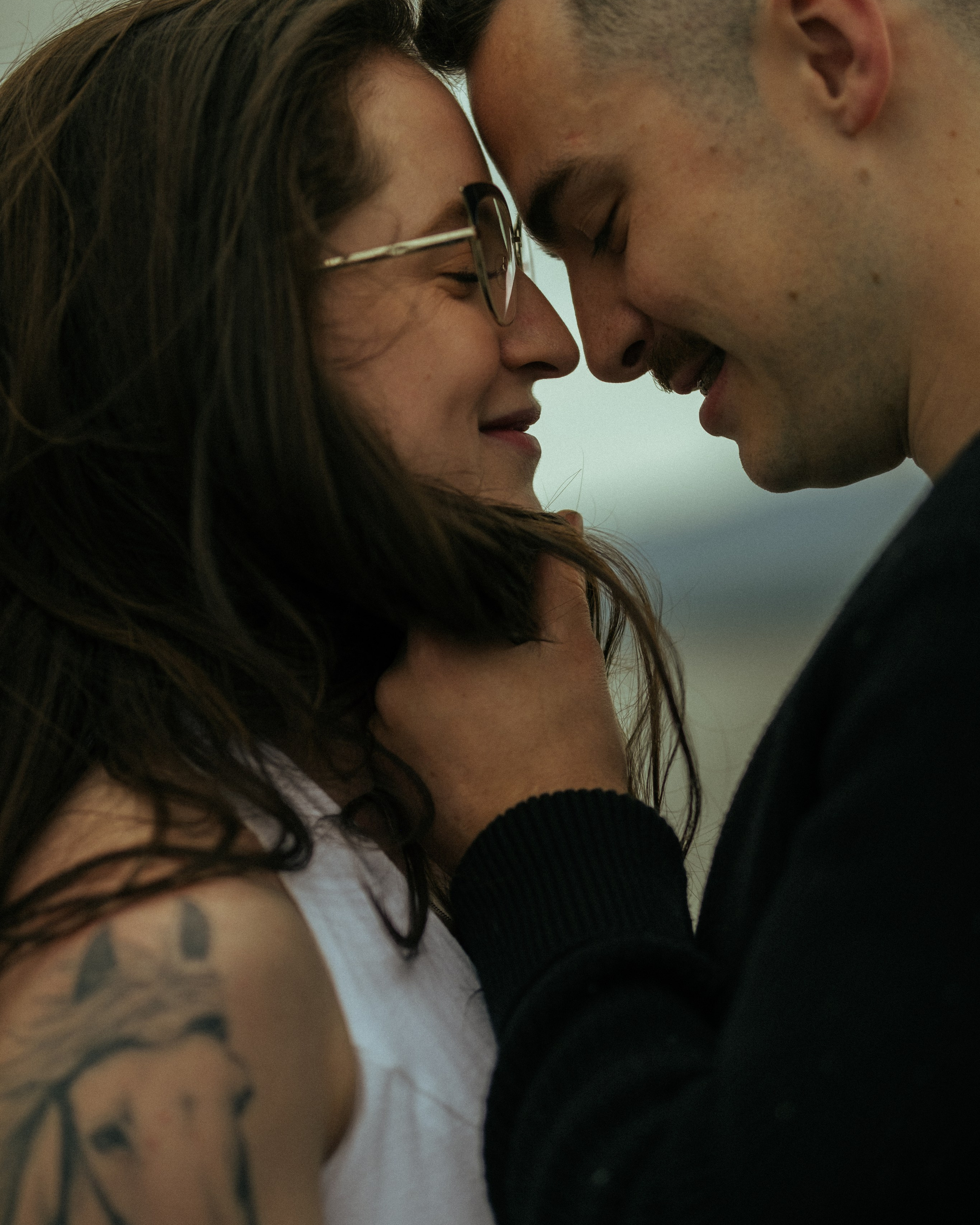 creative love story portraits during sunset, emotional couple photography BC