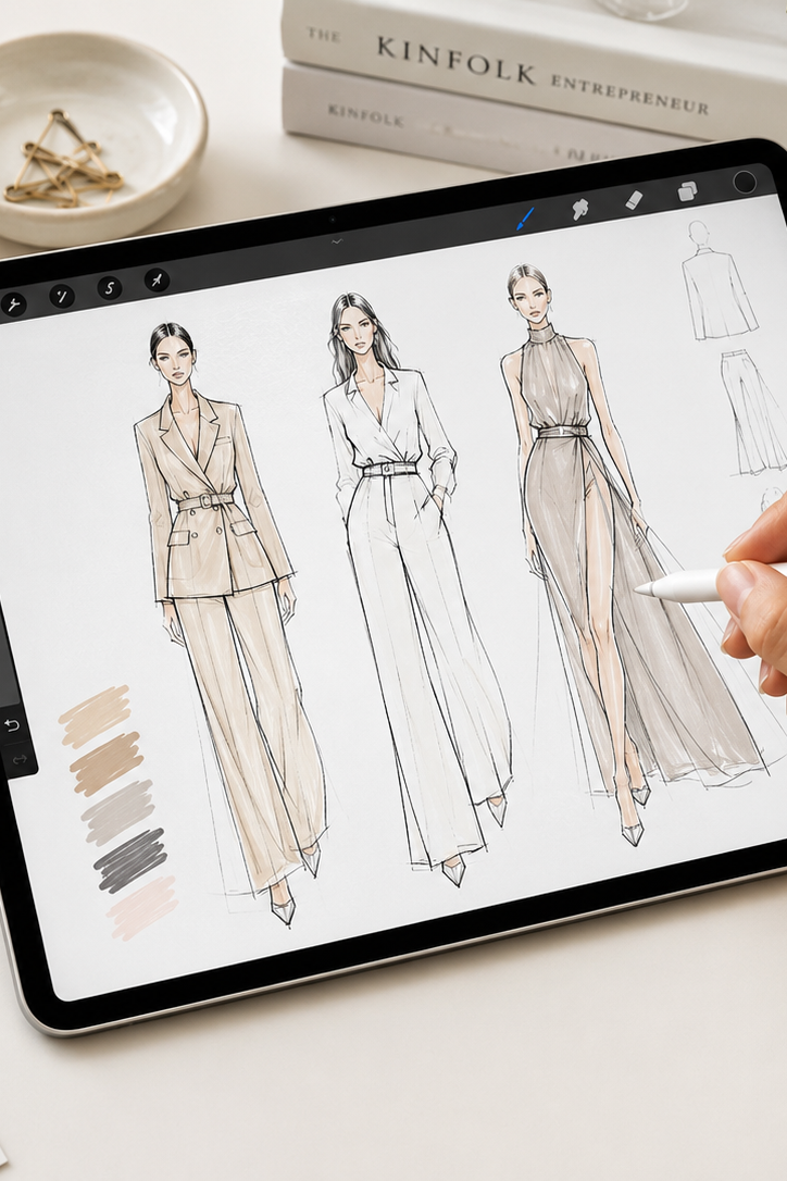 Цифровые рисунки моделей и костюмов на экране iPad