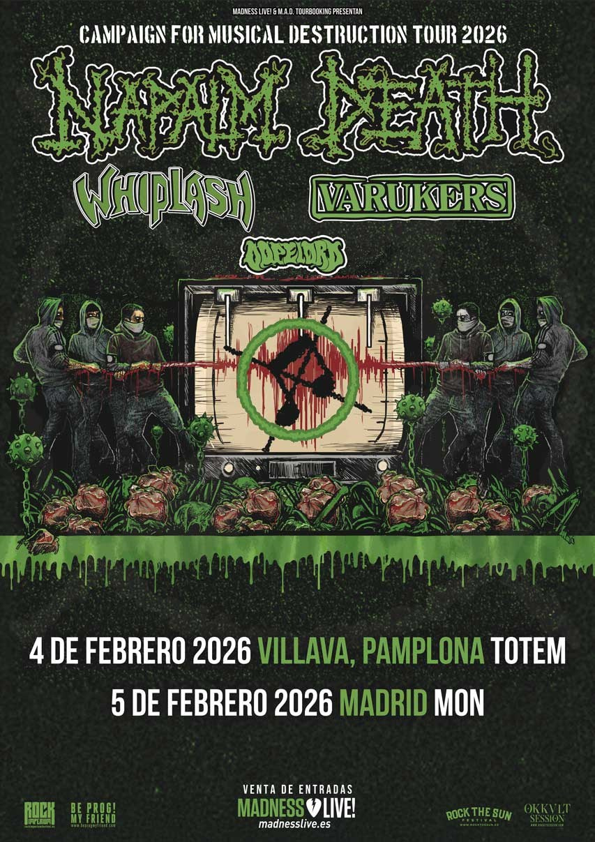 Napalm Death en España 2026 — grindcore legendario en Pamplona y Madrid | FOTKAI