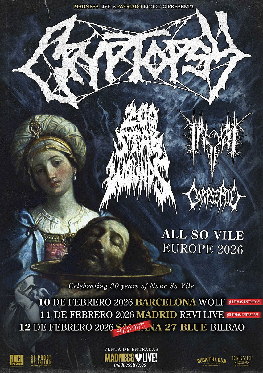 Cryptopsy en España 2026: gira All So Vile Europe con 200 Stab Wounds e Inferi | FOTKAI