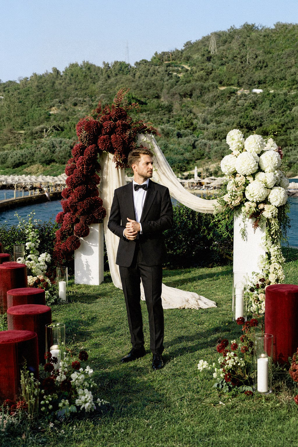 Luxury destination wedding reception at Susona Bodrum, LXR Hotels & Resorts overlooking the Aegean Sea