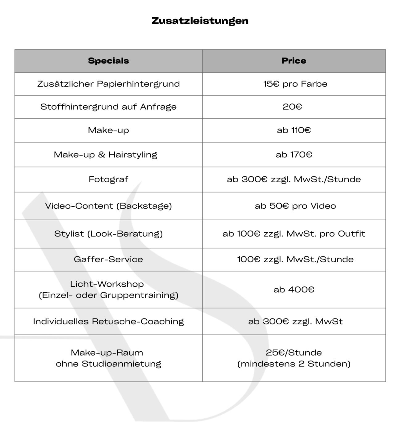 Цены. Photo studio Aesthetic Space. Аренда от 1 часа