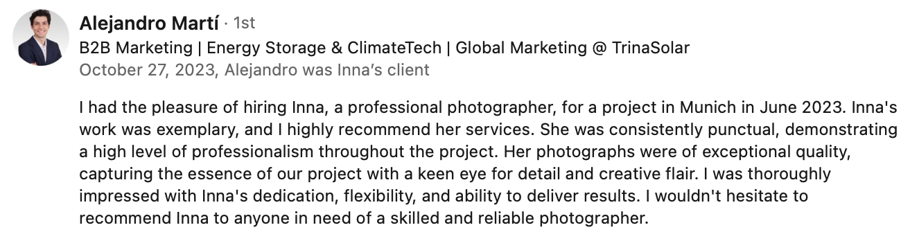 Event photographer and videographer in Munich, Germany. Inna Zaytseva Photography / Photographer in Munich, content creation