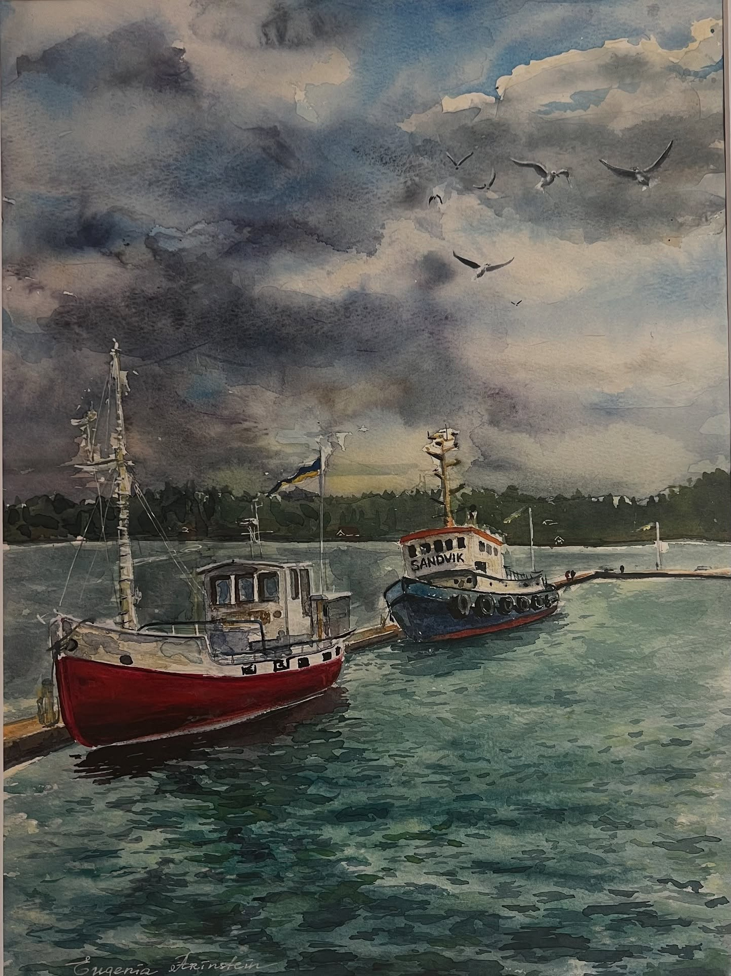 Havsmotiv i akvarellmålning. Eugenia Arinstein — konstnär som skapar handgjord måleri och illustration med känsla, färg och närvaro. Verksam i Nynäshamn