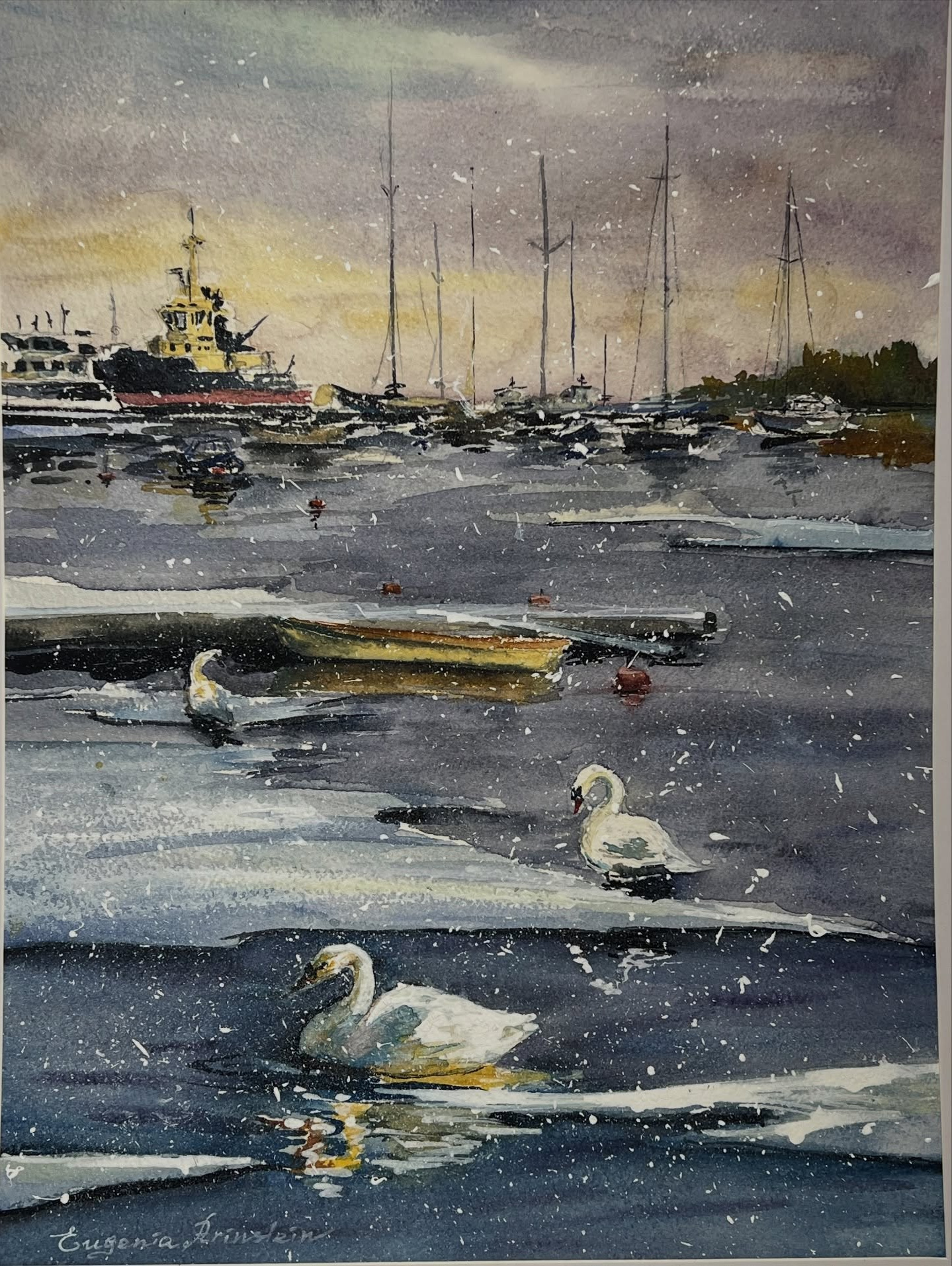 Havsmotiv i akvarellmålning. Eugenia Arinstein — konstnär som skapar handgjord måleri och illustration med känsla, färg och närvaro. Verksam i Nynäshamn