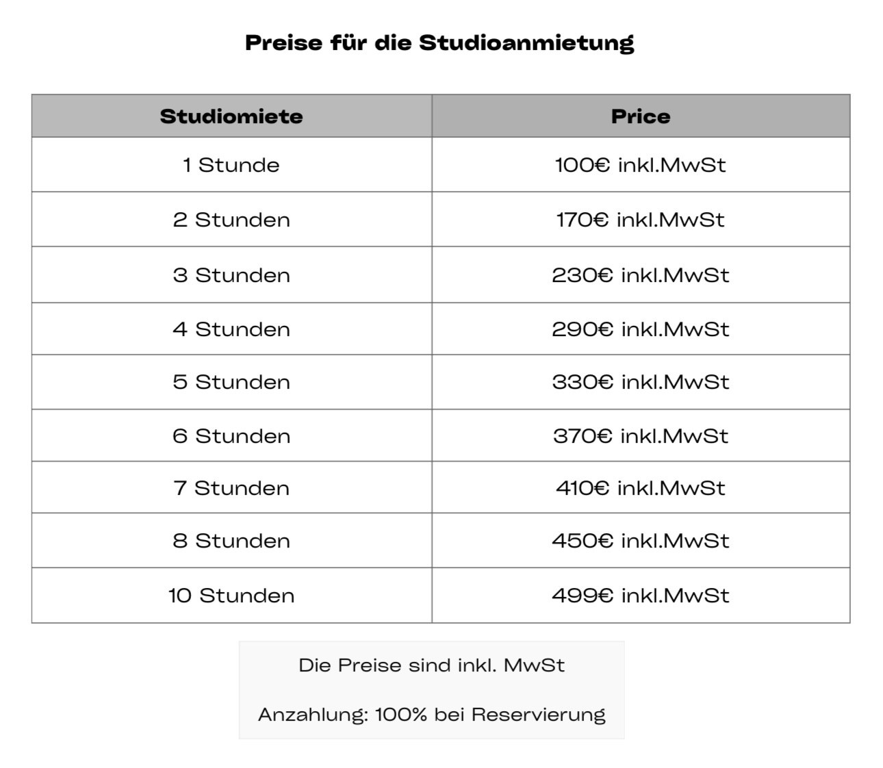 Цены. Photo studio Aesthetic Space. Аренда от 1 часа