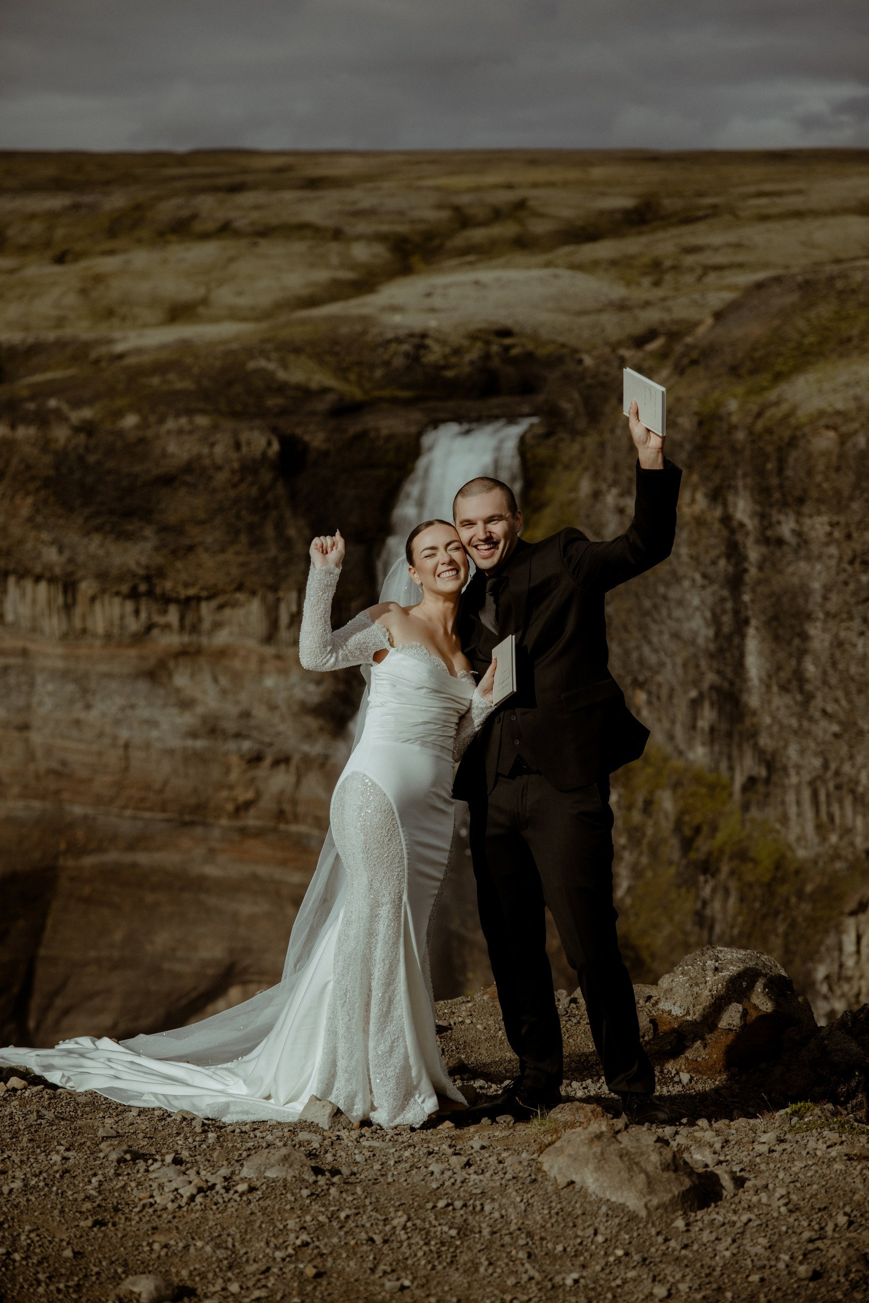 Iceland wedding photos at Haifoss