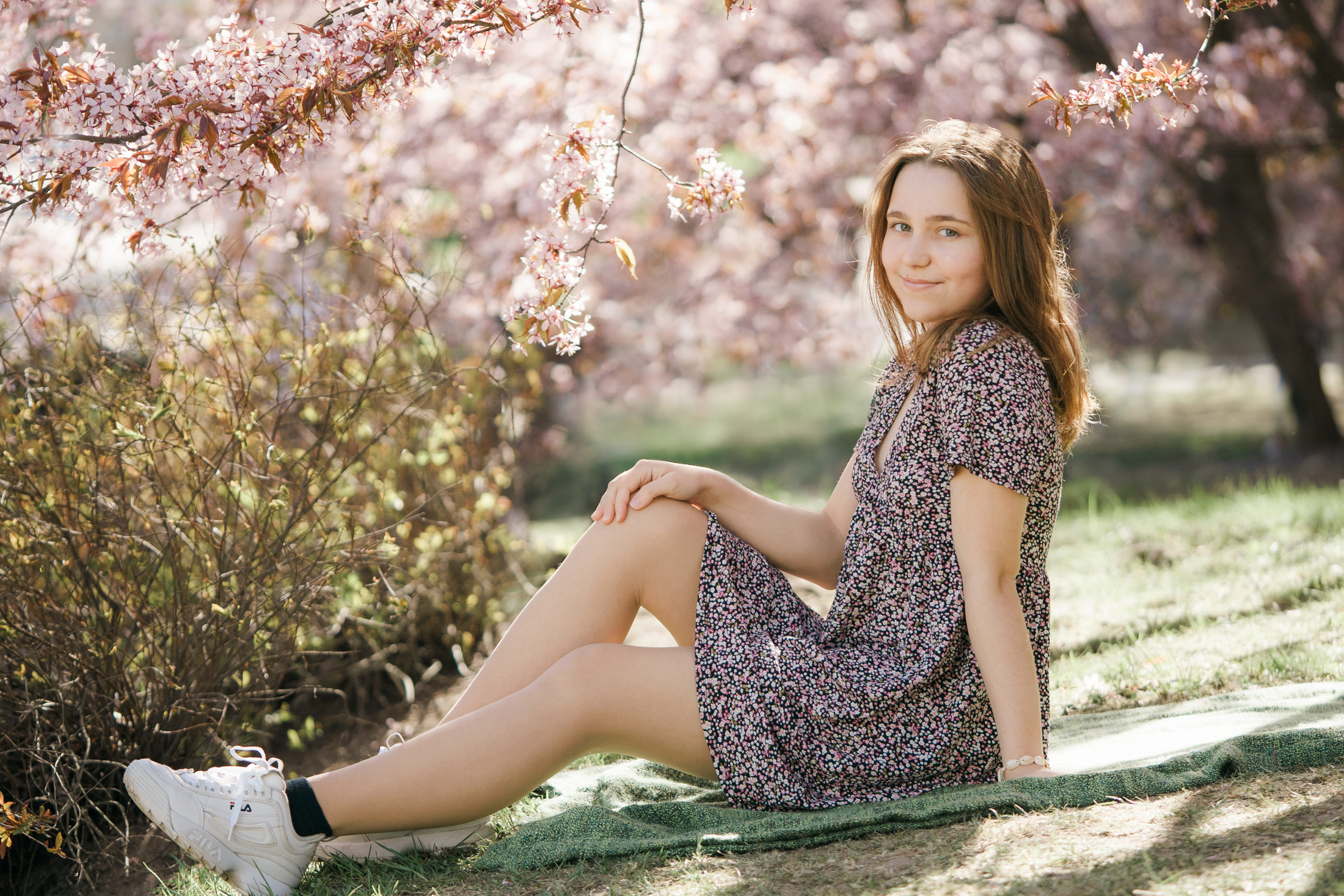 Perhekuvaus Roihuvuoren kirsikkapuistossa