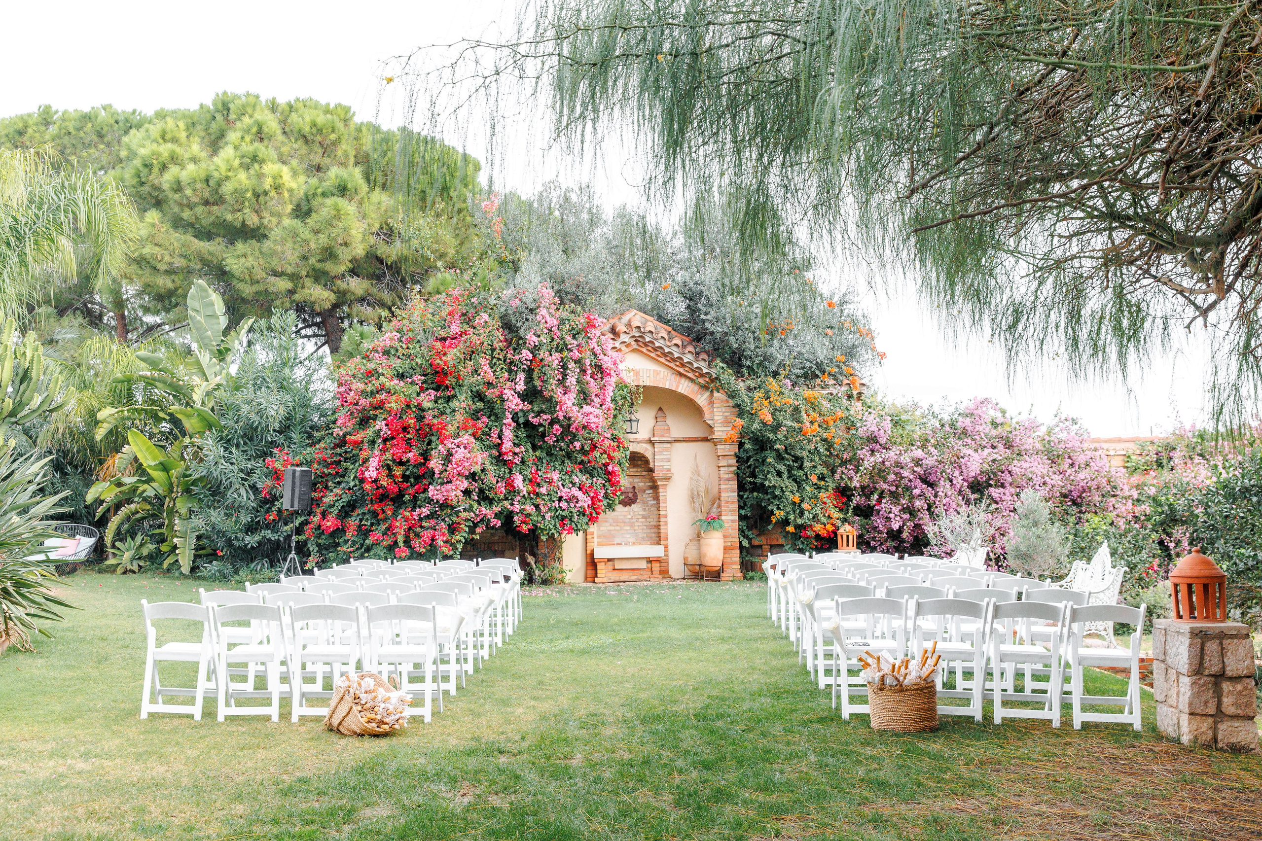 Wedding ceremony setup at Gran Villa Rosa, a historic villa near Sitges in Spain