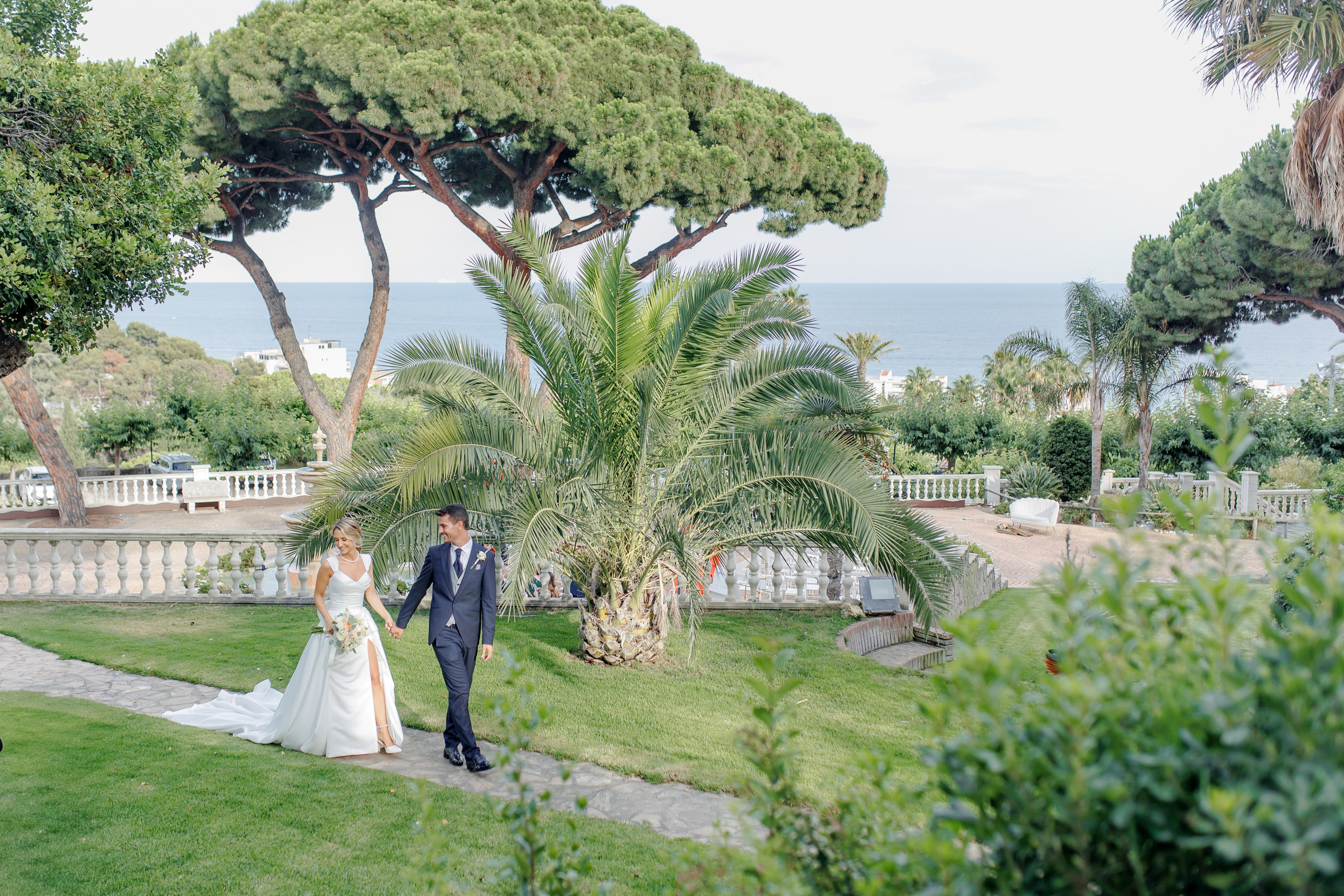 Outdoor wedding ceremony in a Spanish villa with Mediterranean views