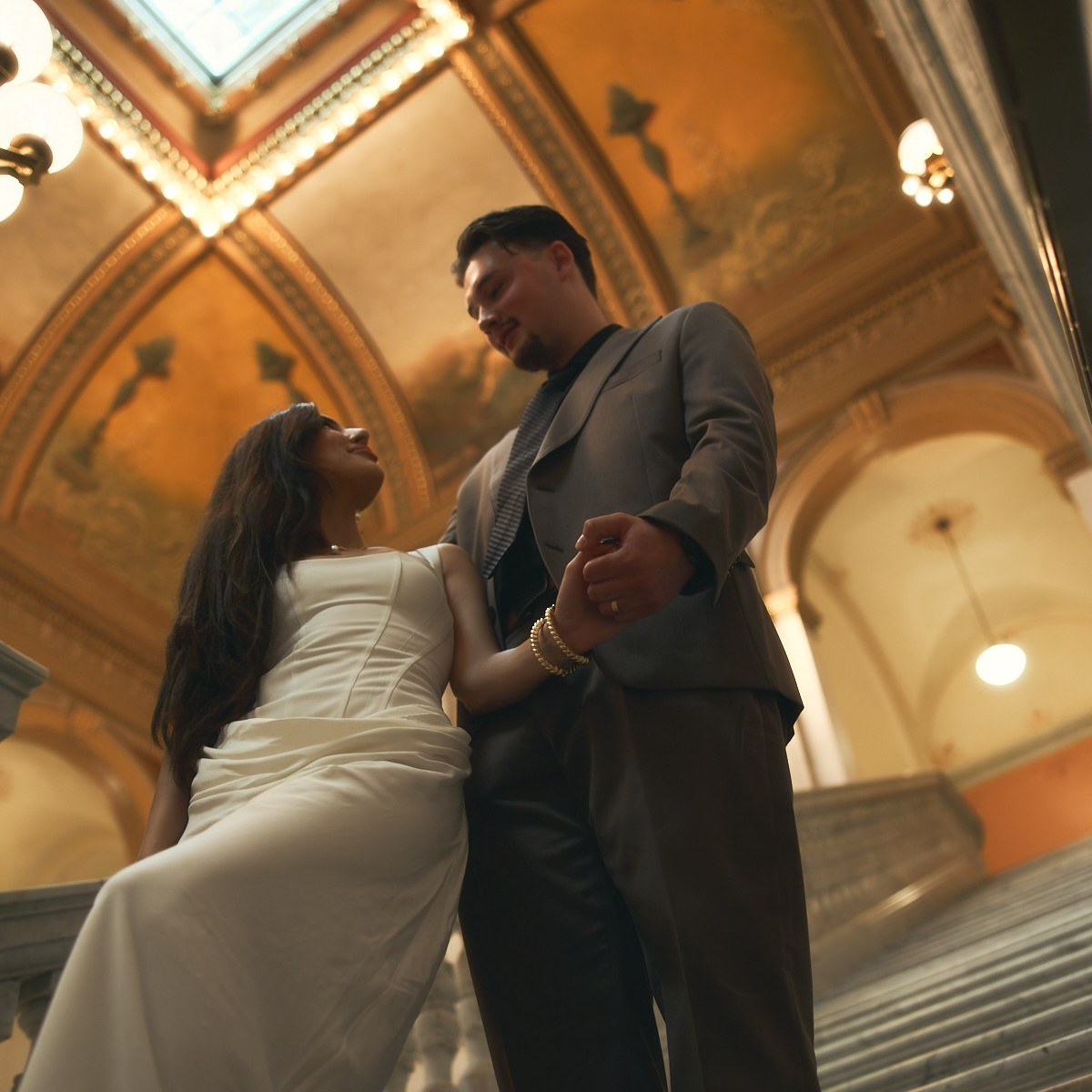 Bride and groom enjoying natural wedding portraits in Columbus Ohio