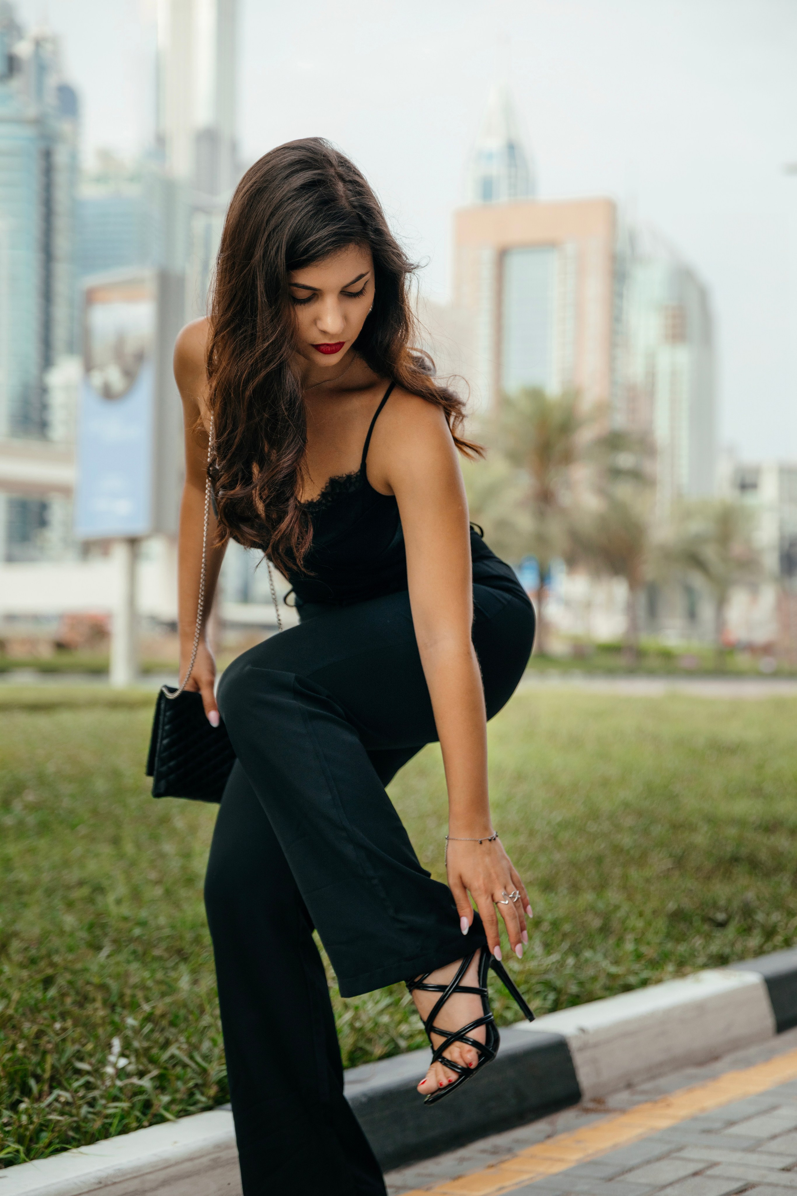 portrait of a beautiful girl at Dubai skyscrapers