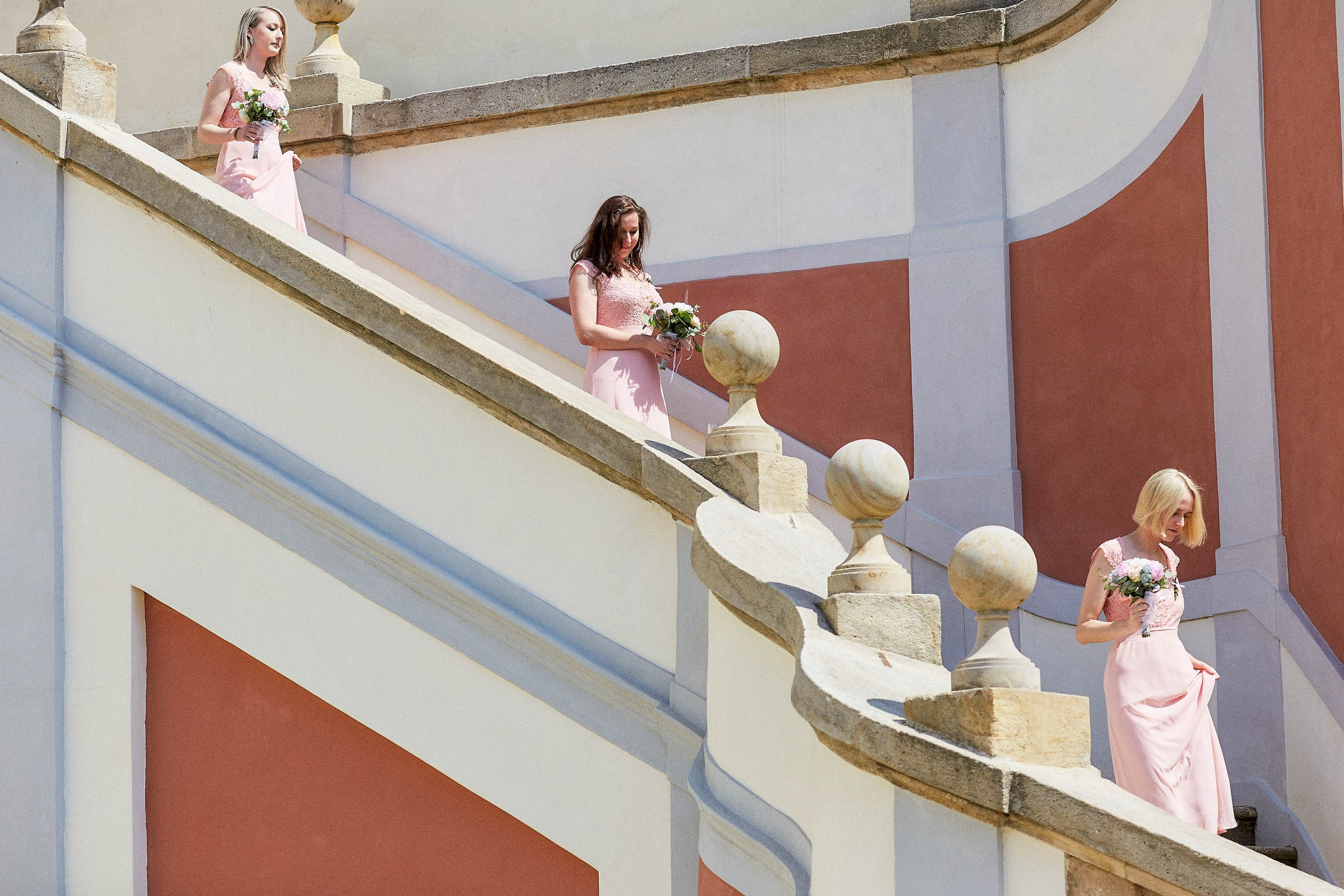 The bridesmaids make their entrance from the Palace Gardens from above.