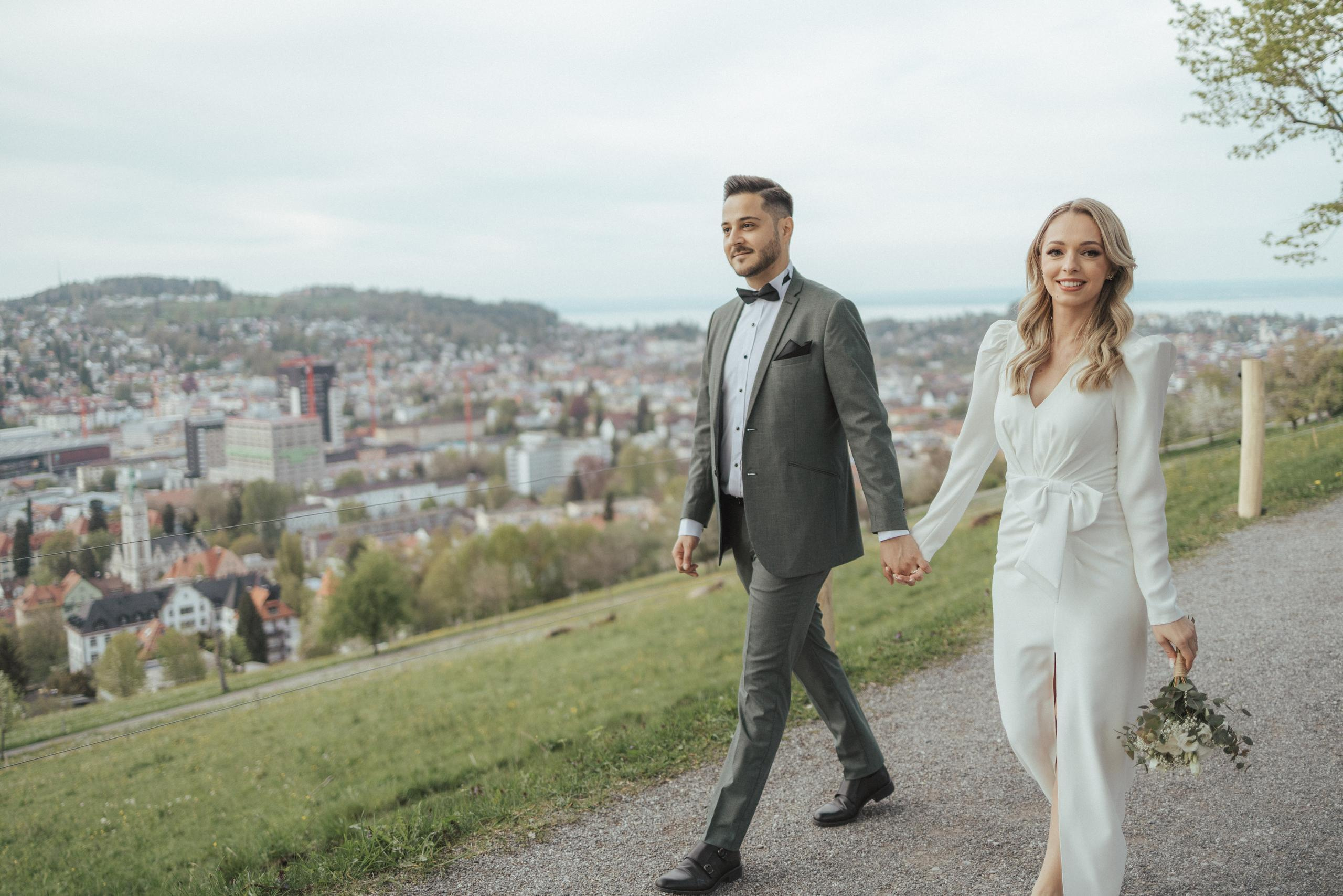 Zivile Hochzeit in der Stadt St. Gallen, drei Weieren. Hochzeitsfotografie Schweiz