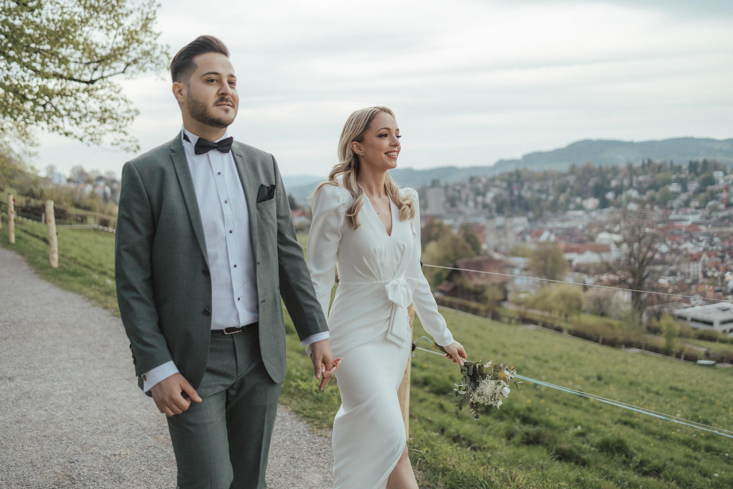 Zivile Hochzeit in der Stadt St. Gallen, drei Weieren. Hochzeitsfotografie Schweiz