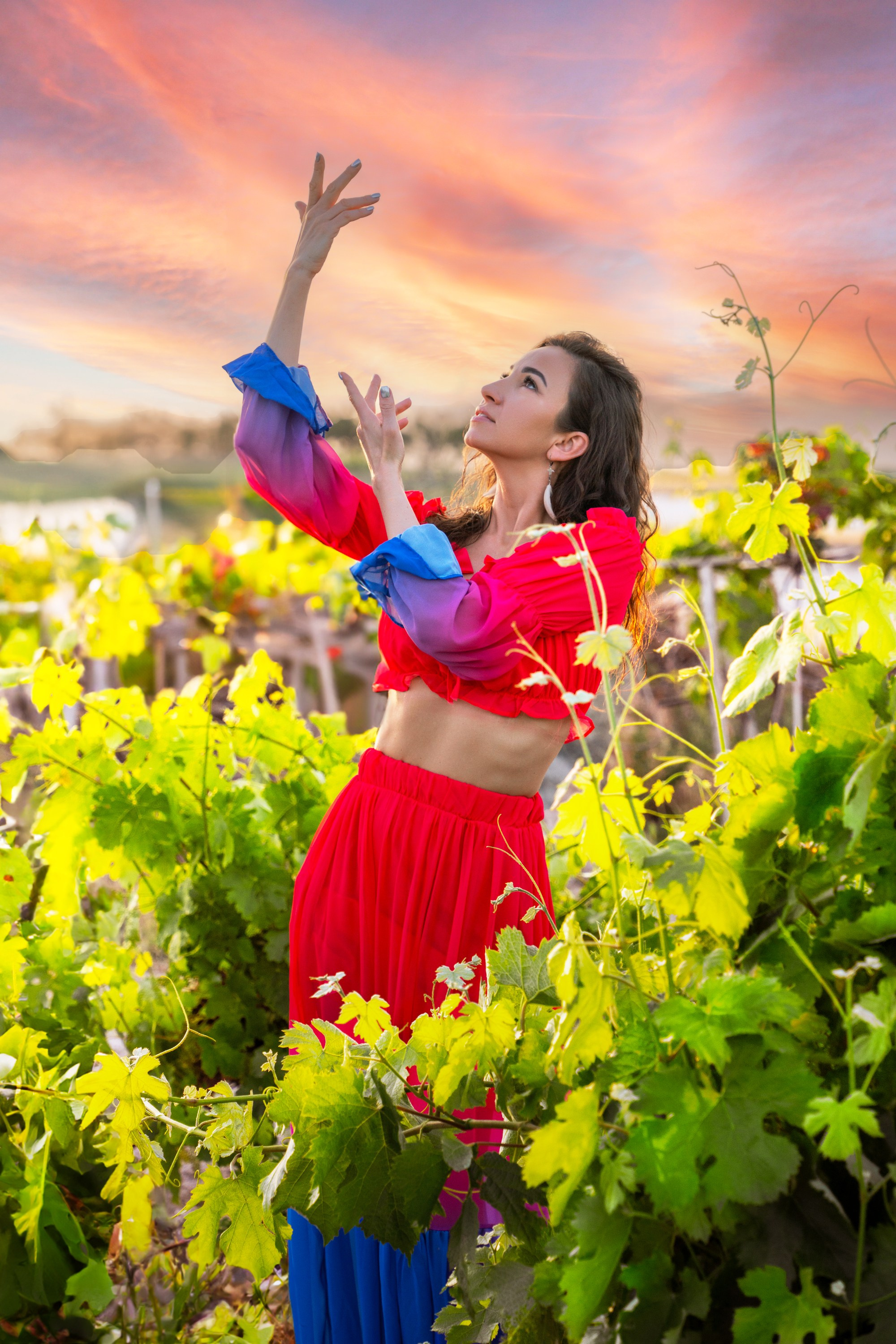 Portrait at sunset in vineyards of Cappadocia, Turkey