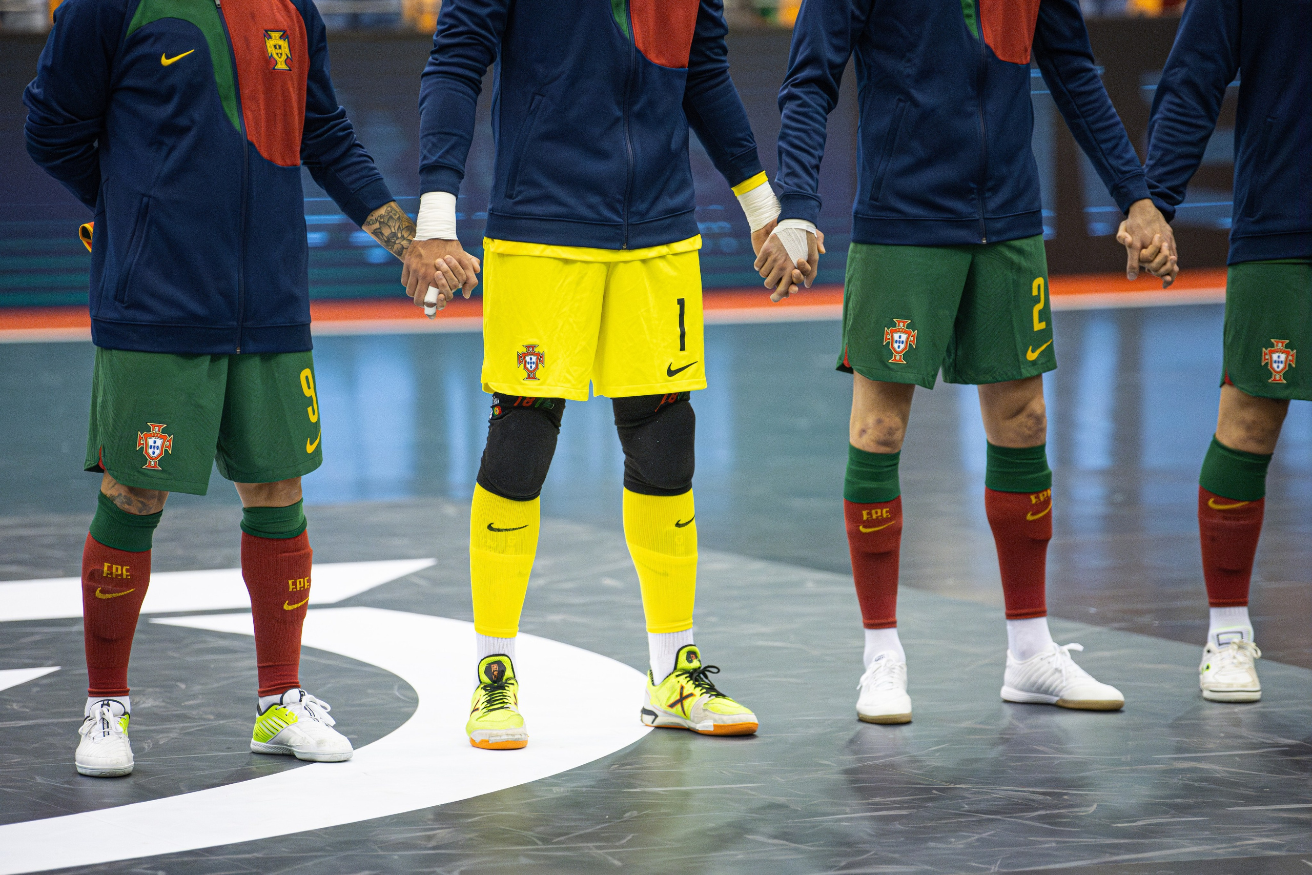 Portuguese futsal players at the begining of the match against Finland for the World Championship qualifying