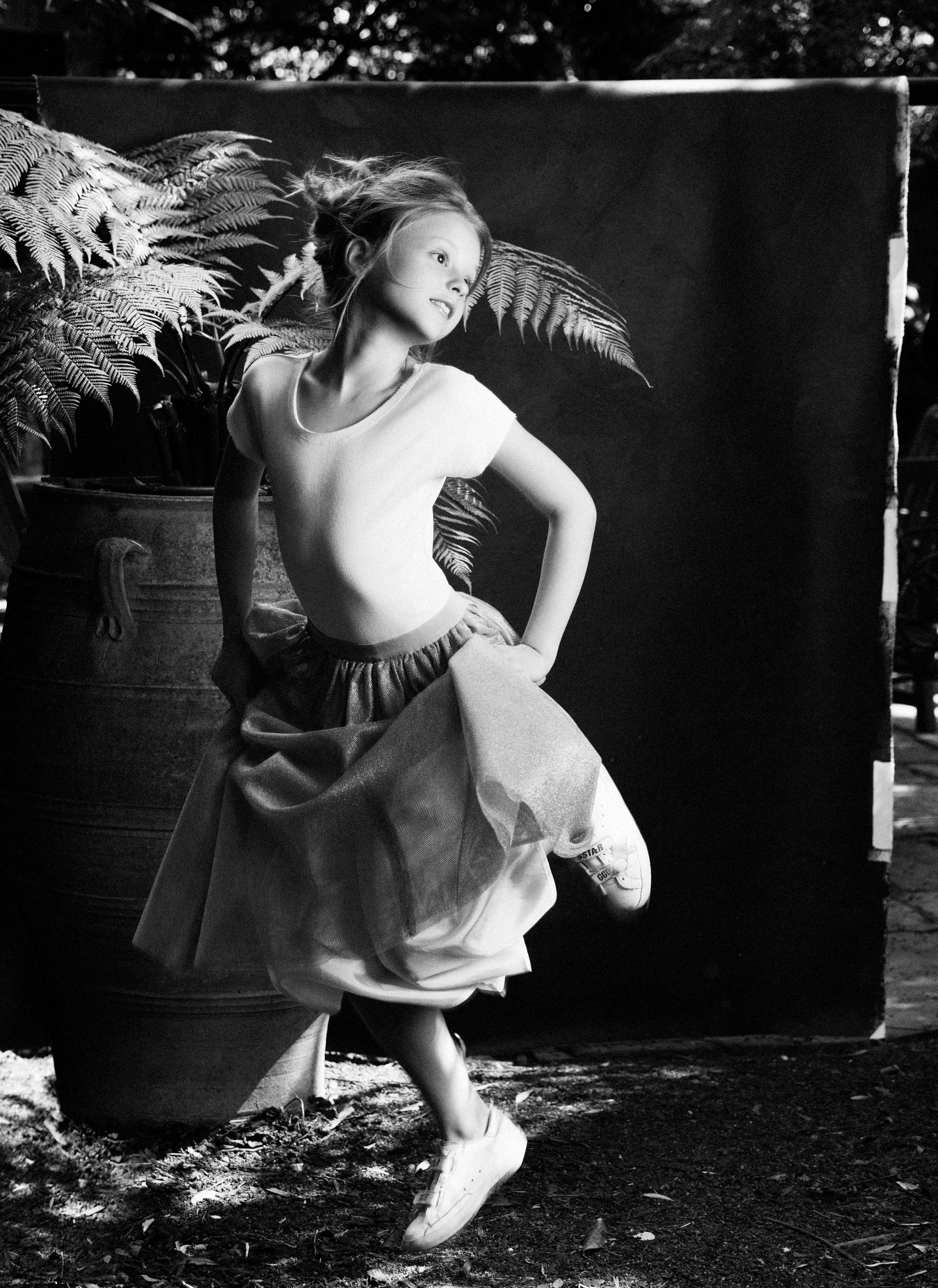 girl in a tulle skirt, black and white portrait session