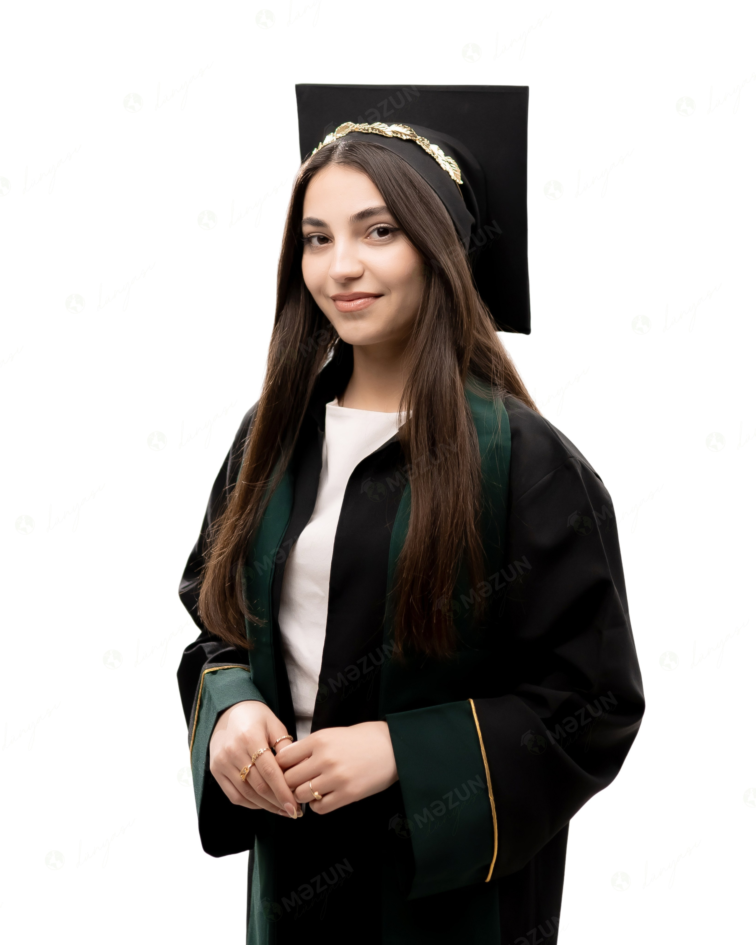 Premium qara — Yaşıl qolla. Məzun geyimləri və akssesuarları