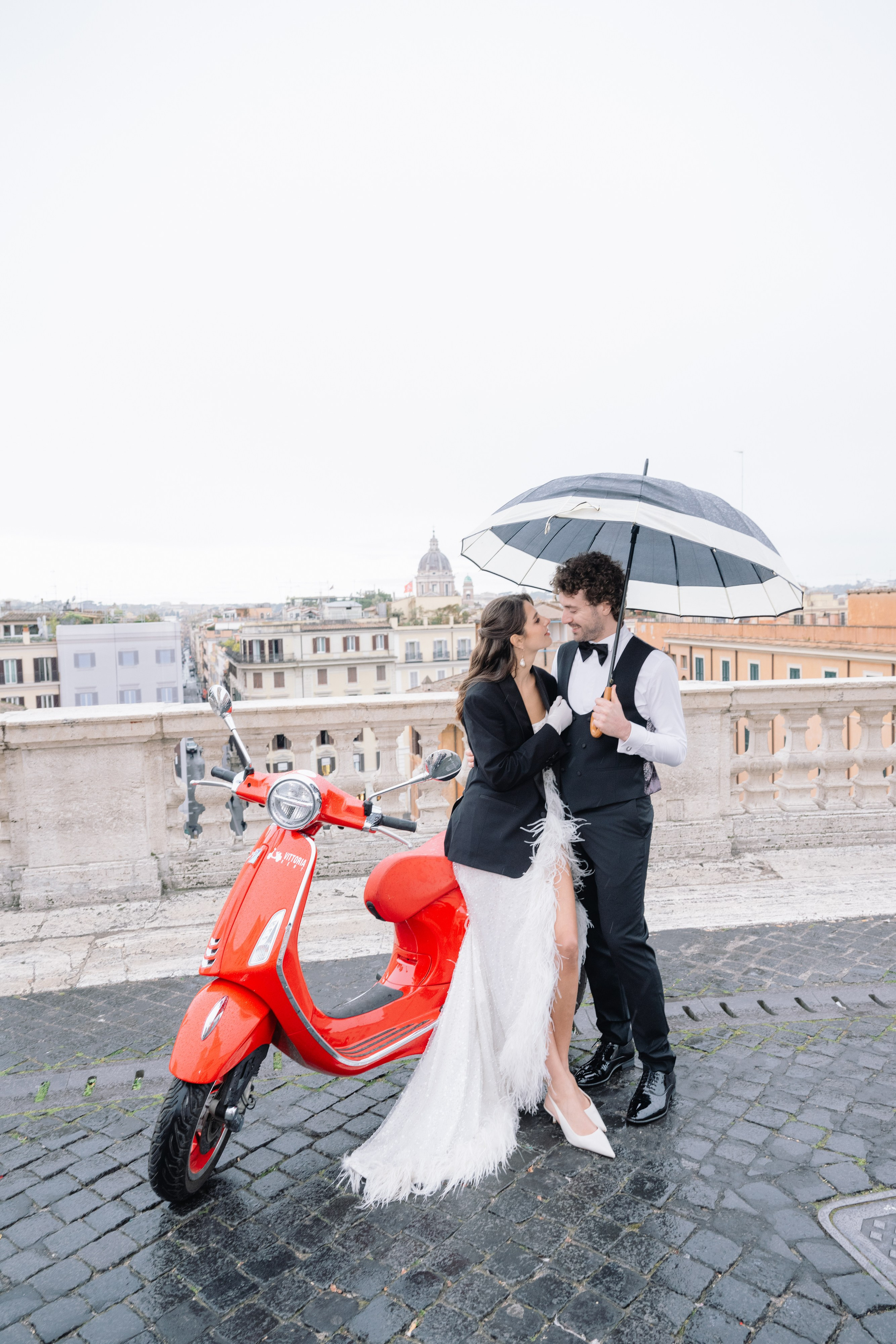 A Romantic Sunrise Elopement in Rome — Rain, Vespa & Love