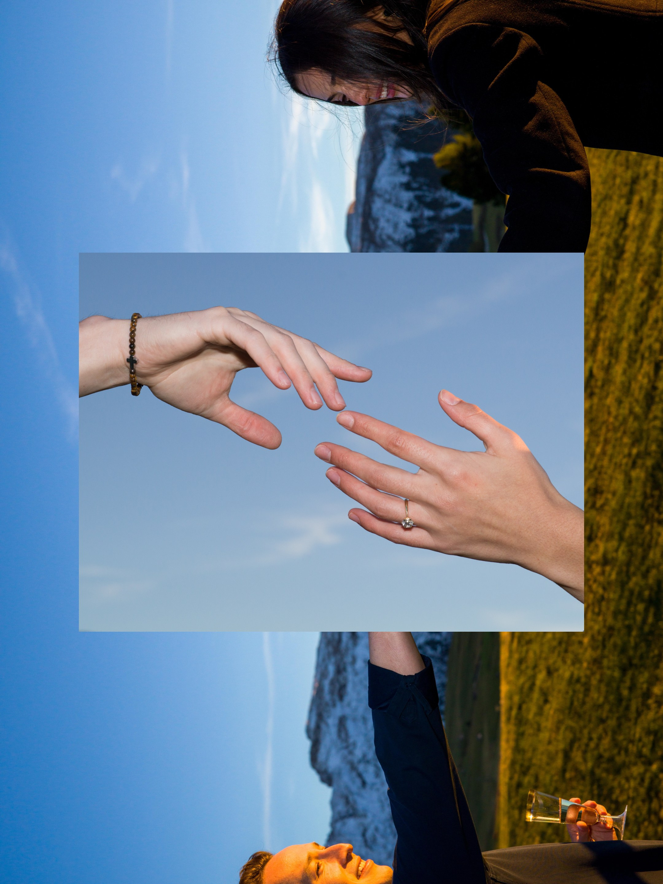 Couple embracing after proposal in the Dolomites