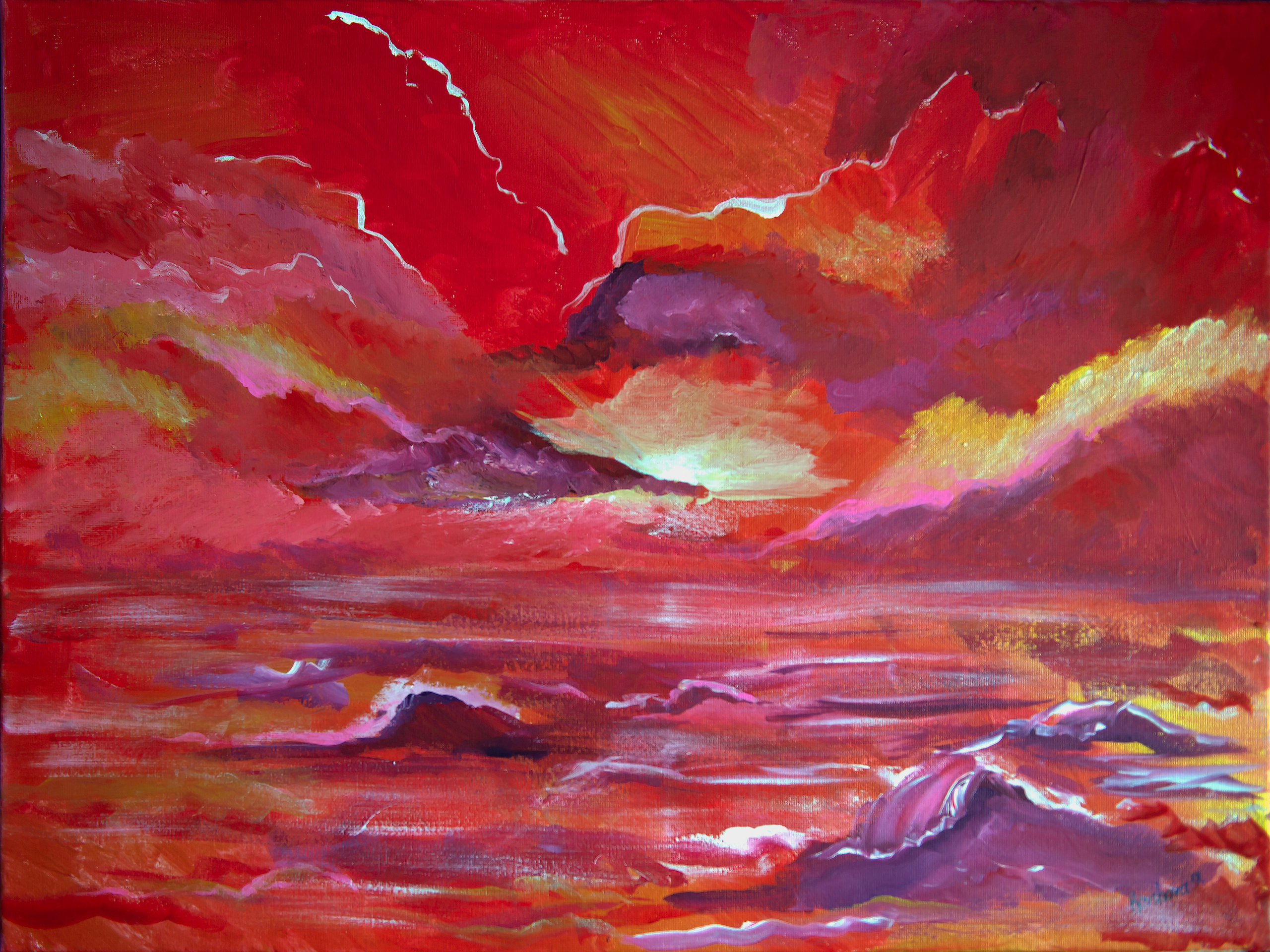 "Red sunset" 2017, Dubai, UAE.  Canvas, Acryl. 60-45 cm. 1000 USD plus shipping. 