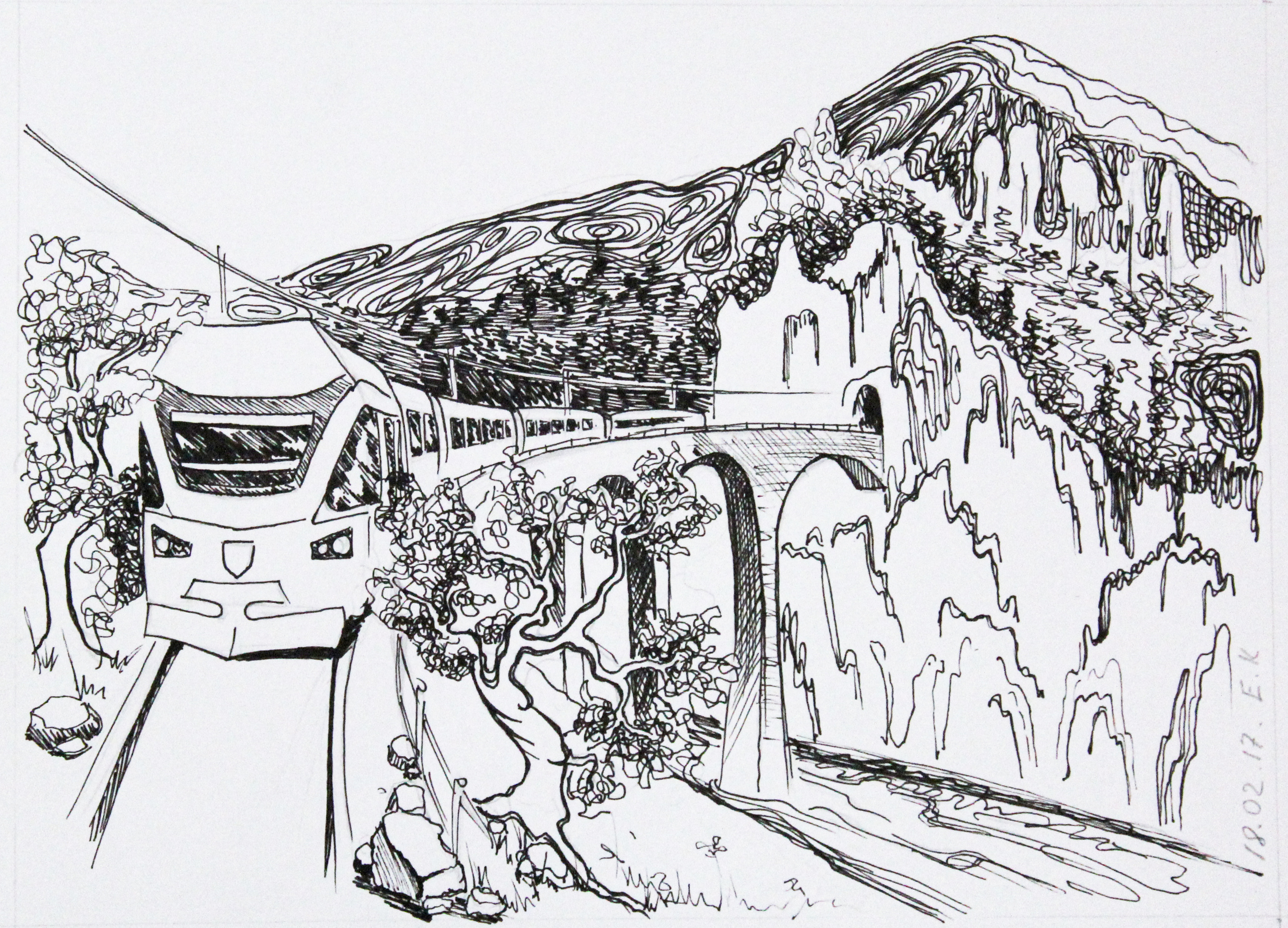 Journey Dream, Paper, ink, graphic, liner Kathrin Kovshova artbykovshova