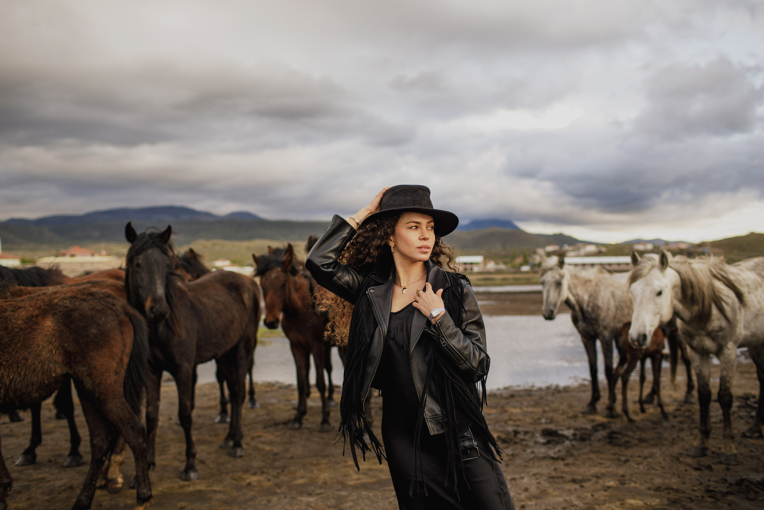 Solo Photoshoot in Kayseri with Wild Horse Herds. Julia Ganch I Fashion Wedding Photography I Cappadocia Turkey