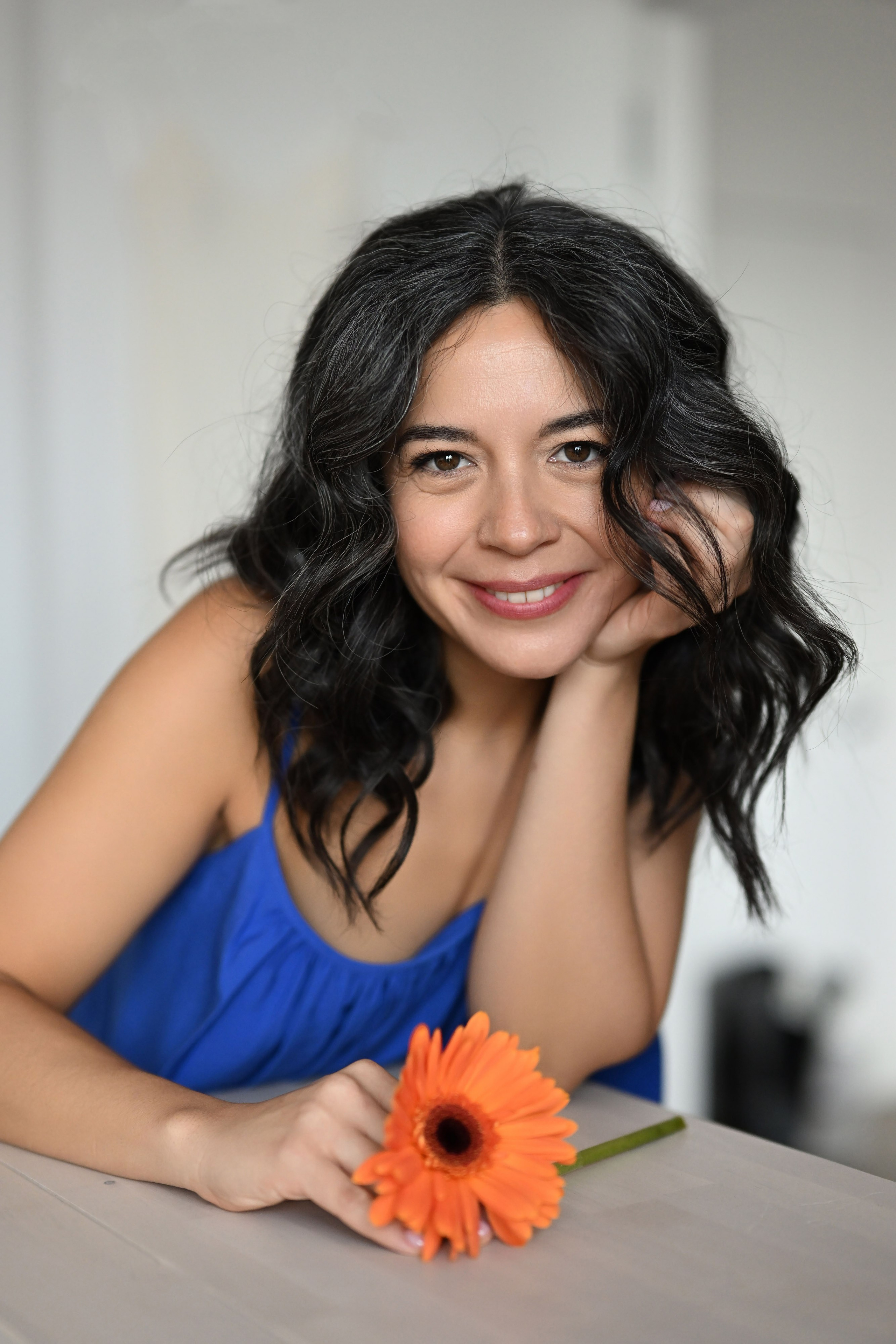 a woman with long black hair