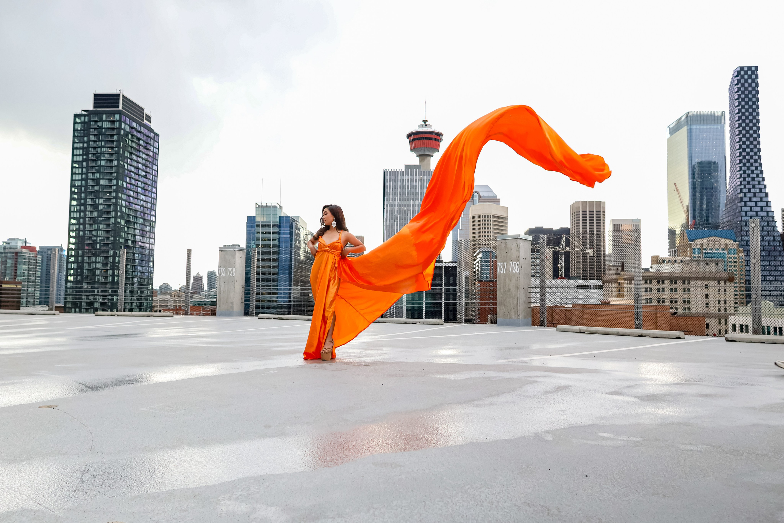Radiance in Orange — Jeanae Elisha Ventura, Miss Teen International Canada 2025. ProFly.club — Professional aerial filming in Calgary