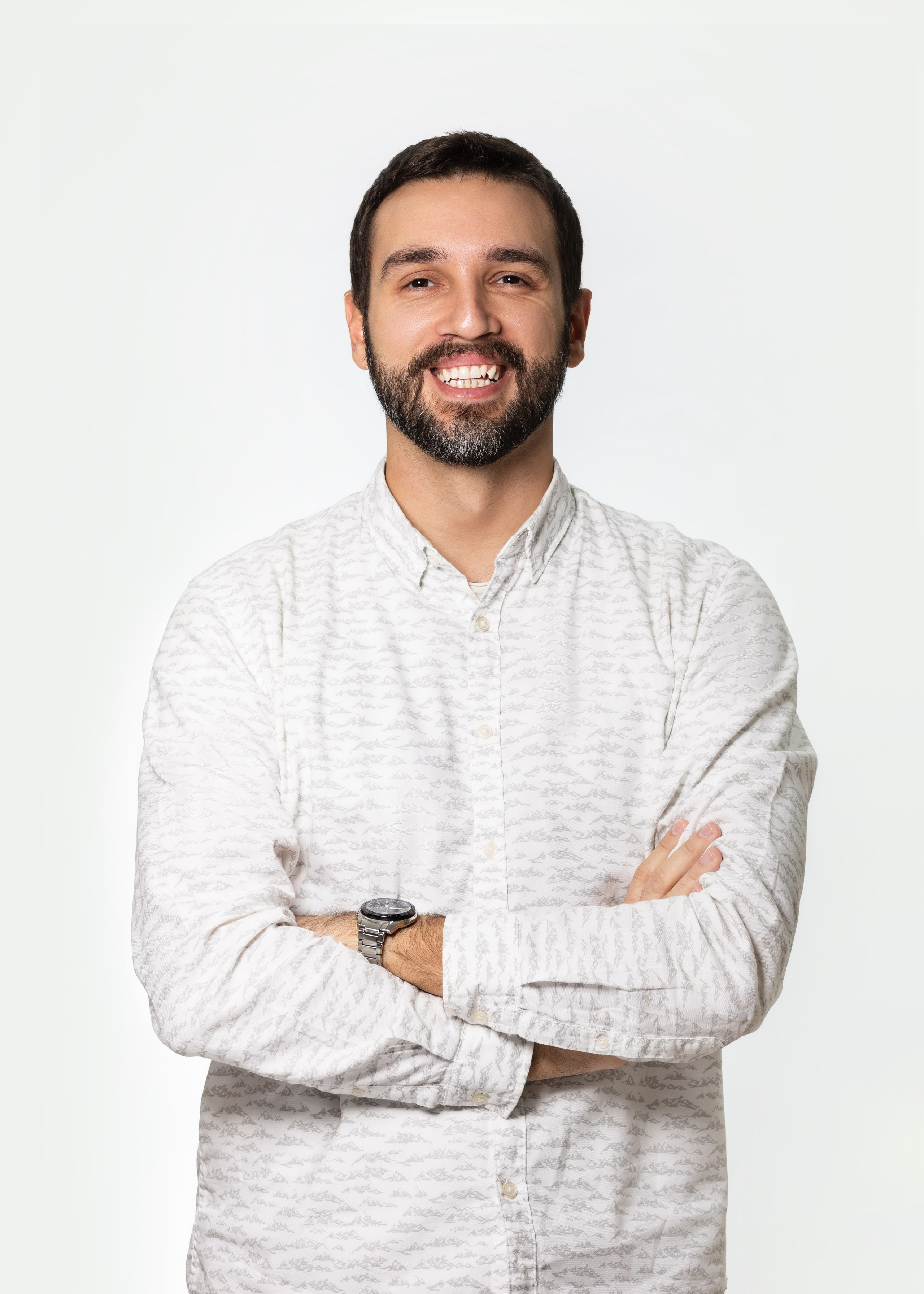 Corporate team member at 1 click Marketing, a business portrait on a white background