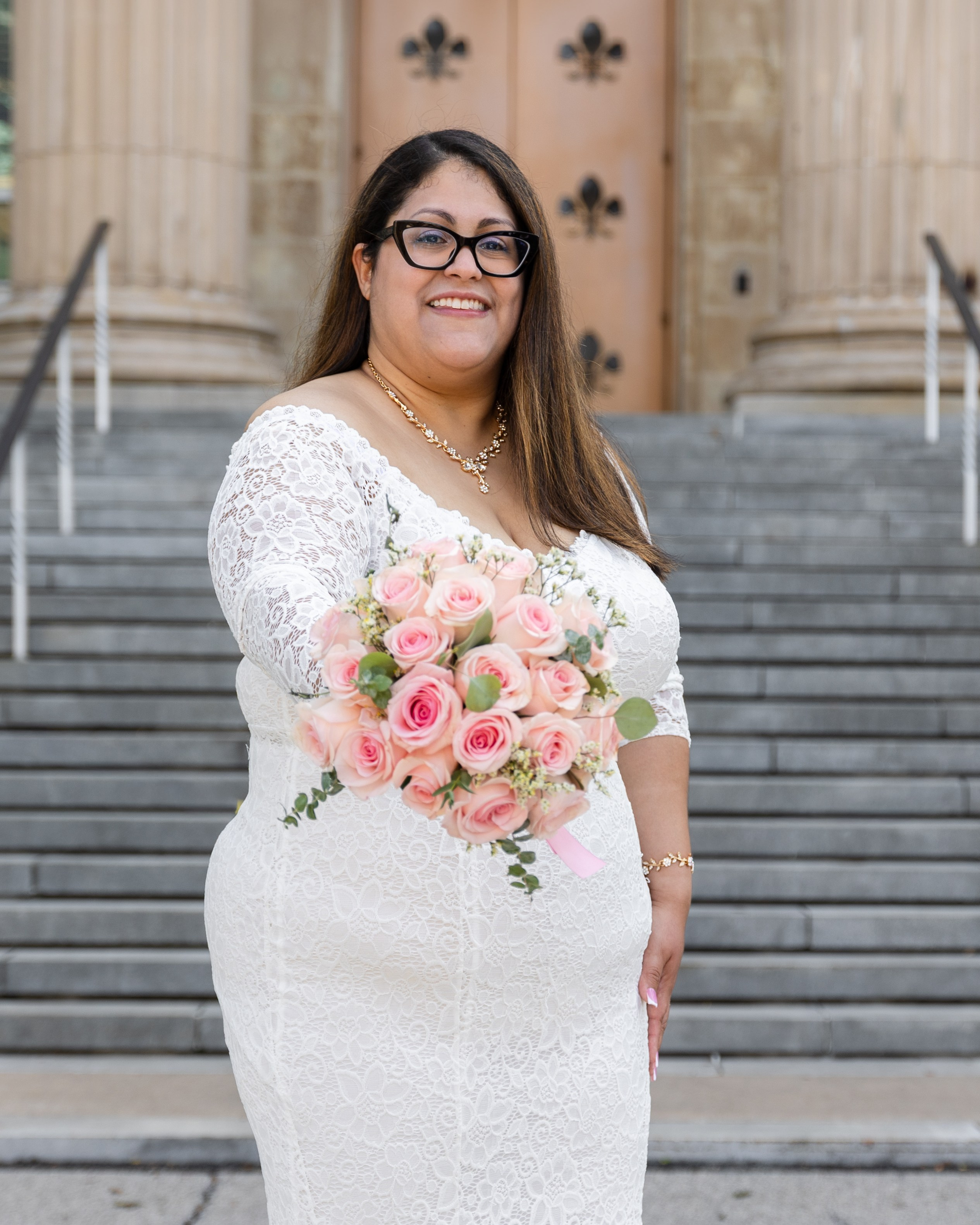 Bride smiling during an intimate civil wedding ceremony in New Rochelle