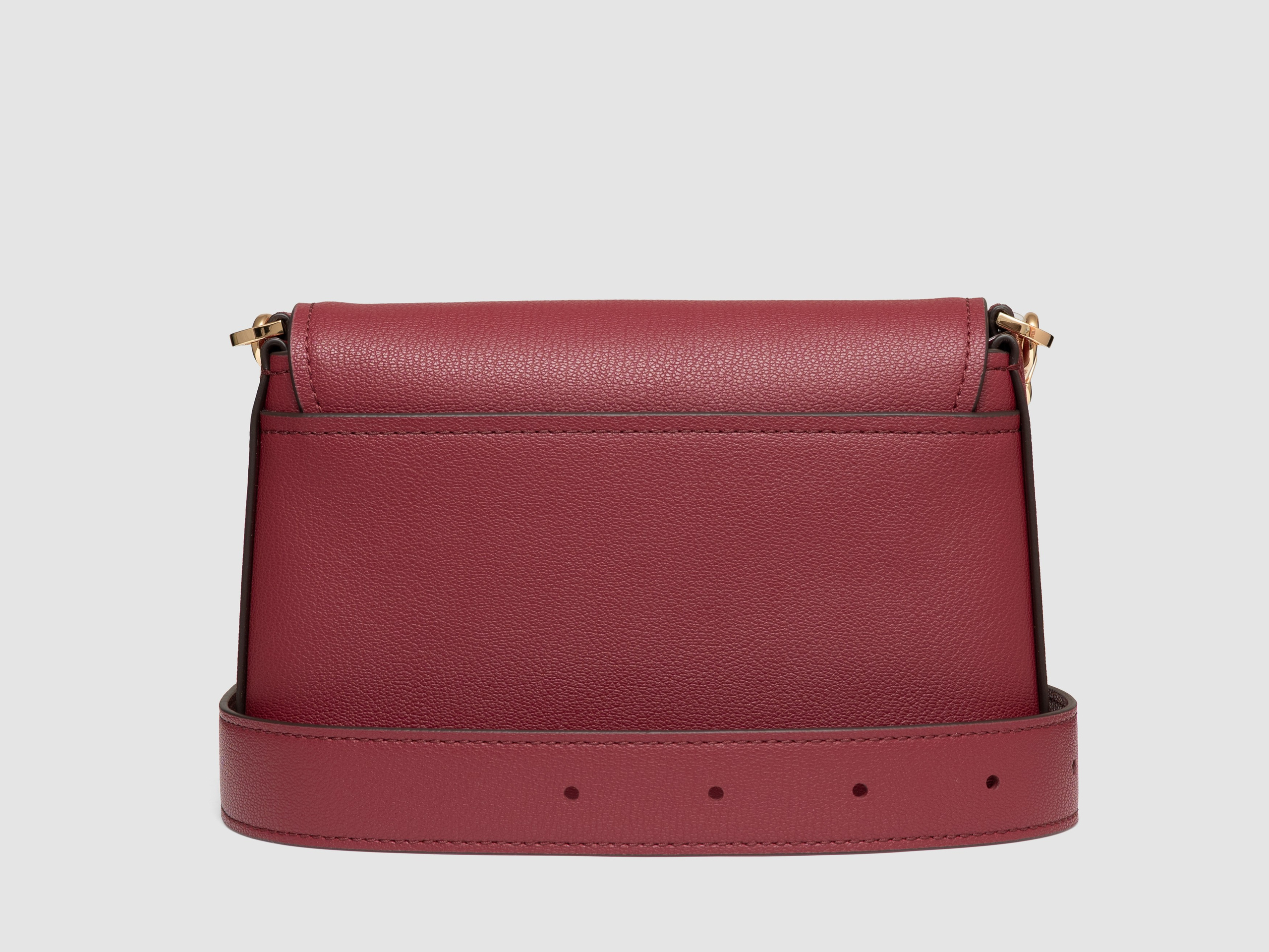 Burgundy crossbody bag back view white background accessories photography