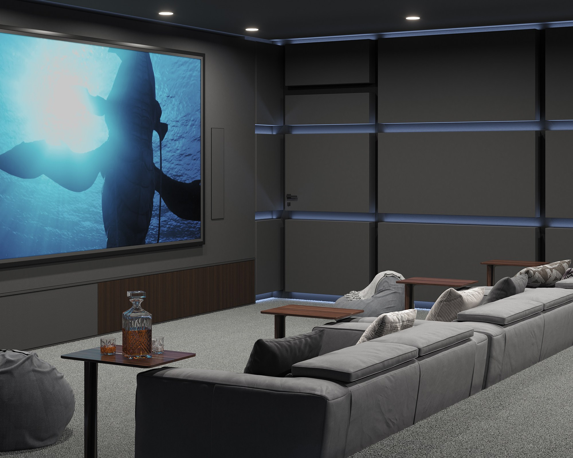Зал кинотеатра в частном доме. ROMAN VISUAL| СОЗДАНИЕ ВЫСОКОКАЧЕСТВЕННОЙ 3D-ВИЗУАЛИЗАЦИИ