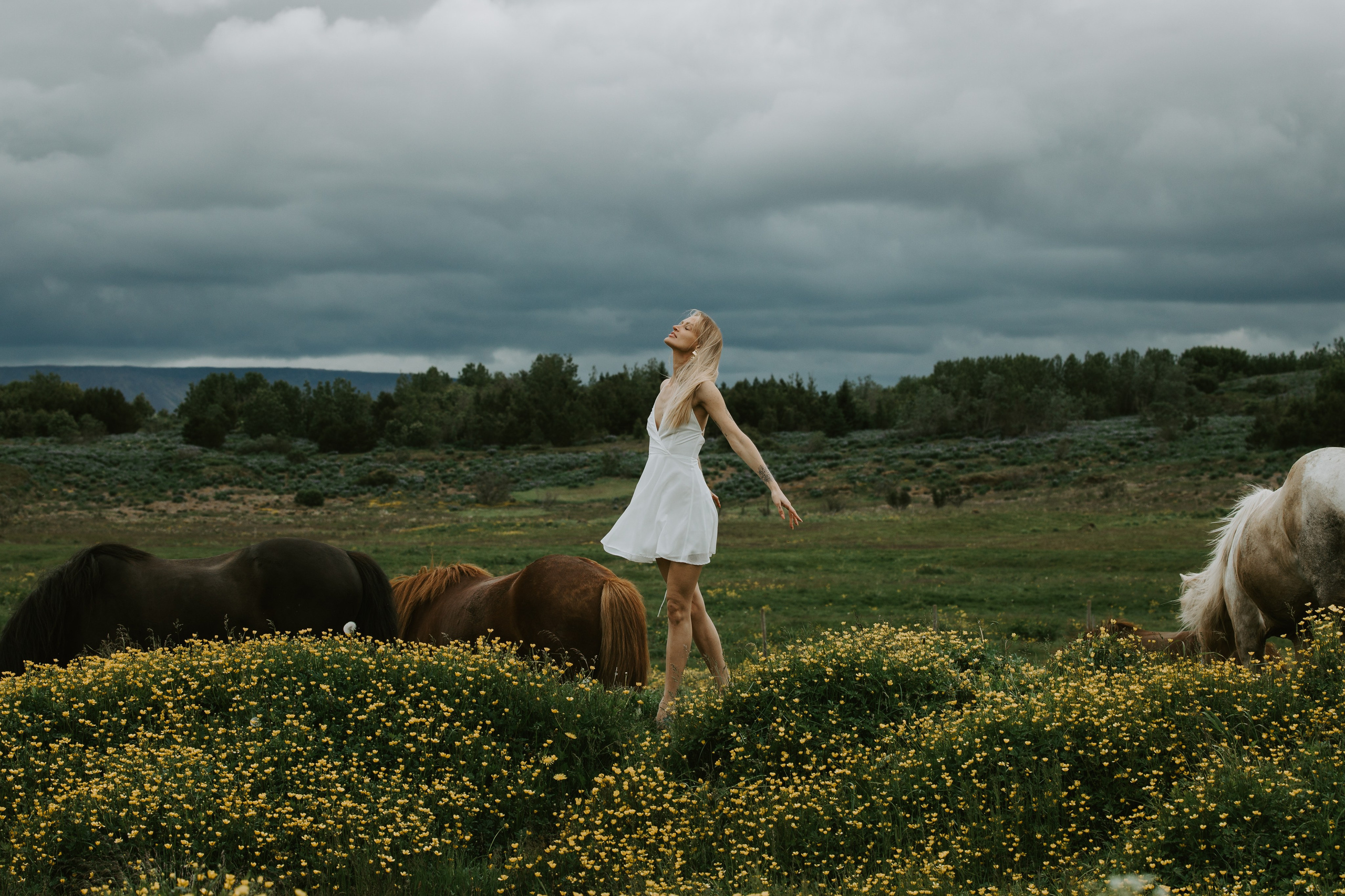 Wind in her hair—dreamy feminine portrait in Iceland’s dramatic natural scenery.