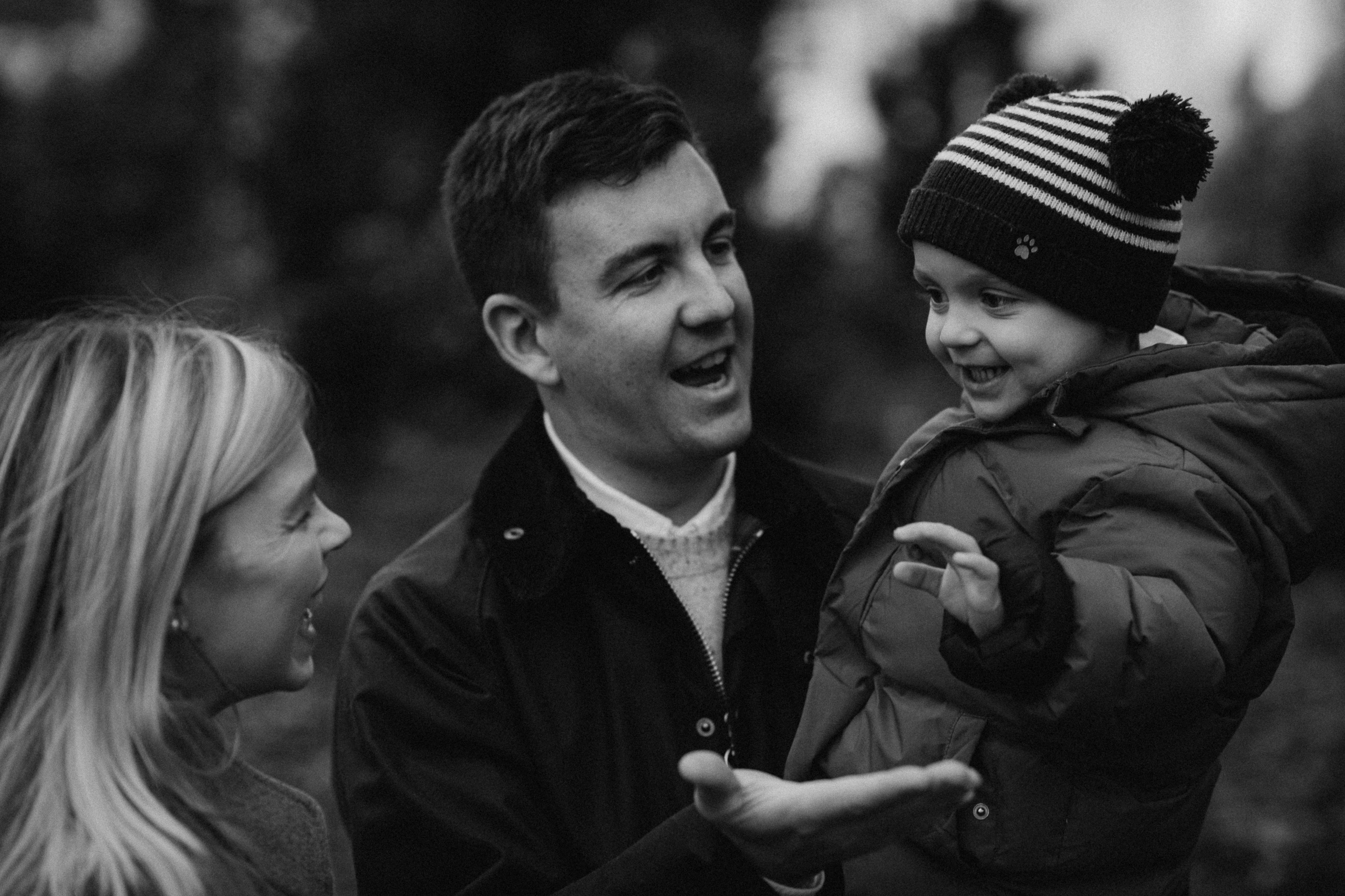 black and white family portrait