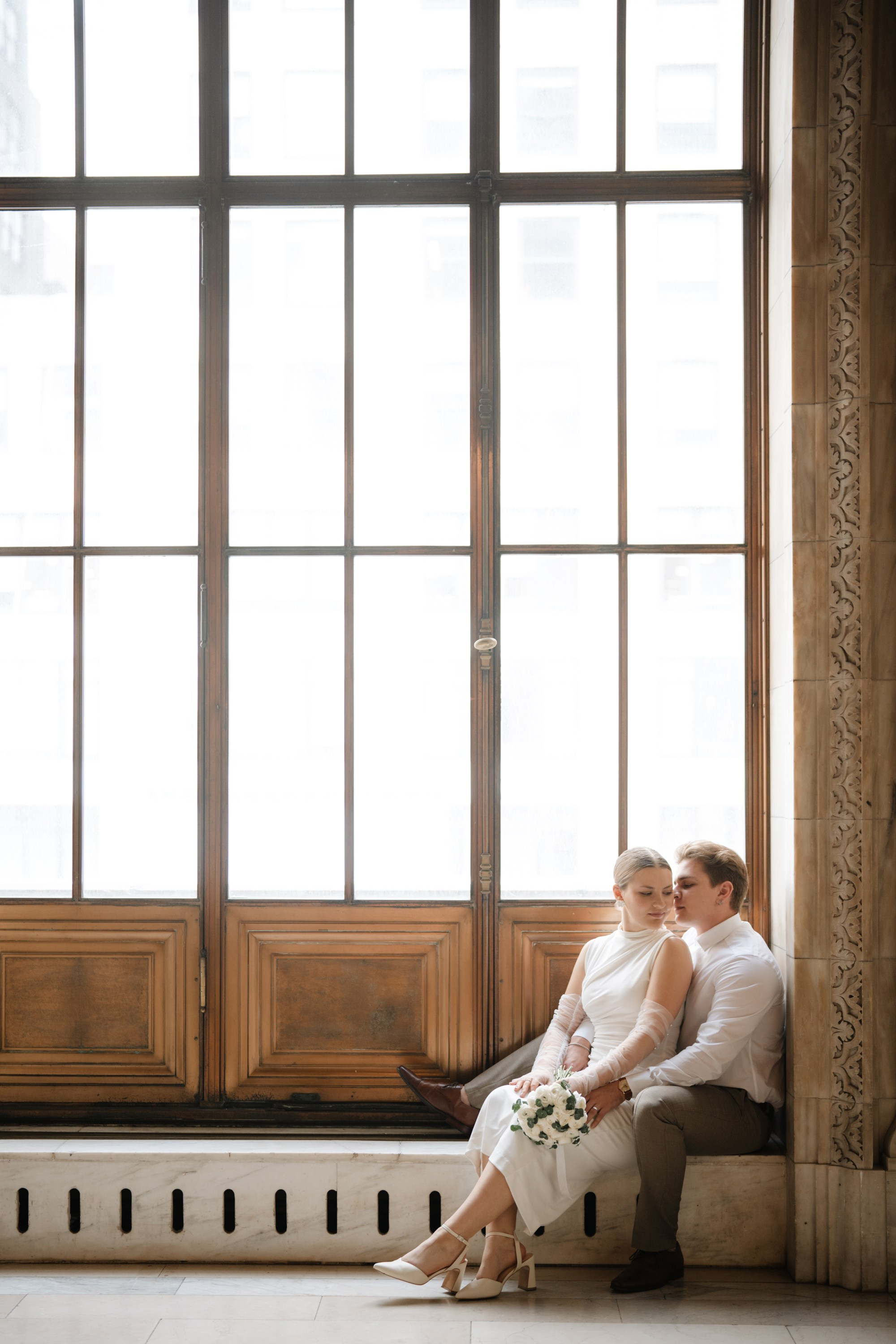 Wedding photo session at the Public Library NY. Portrait and wedding photographer in New York