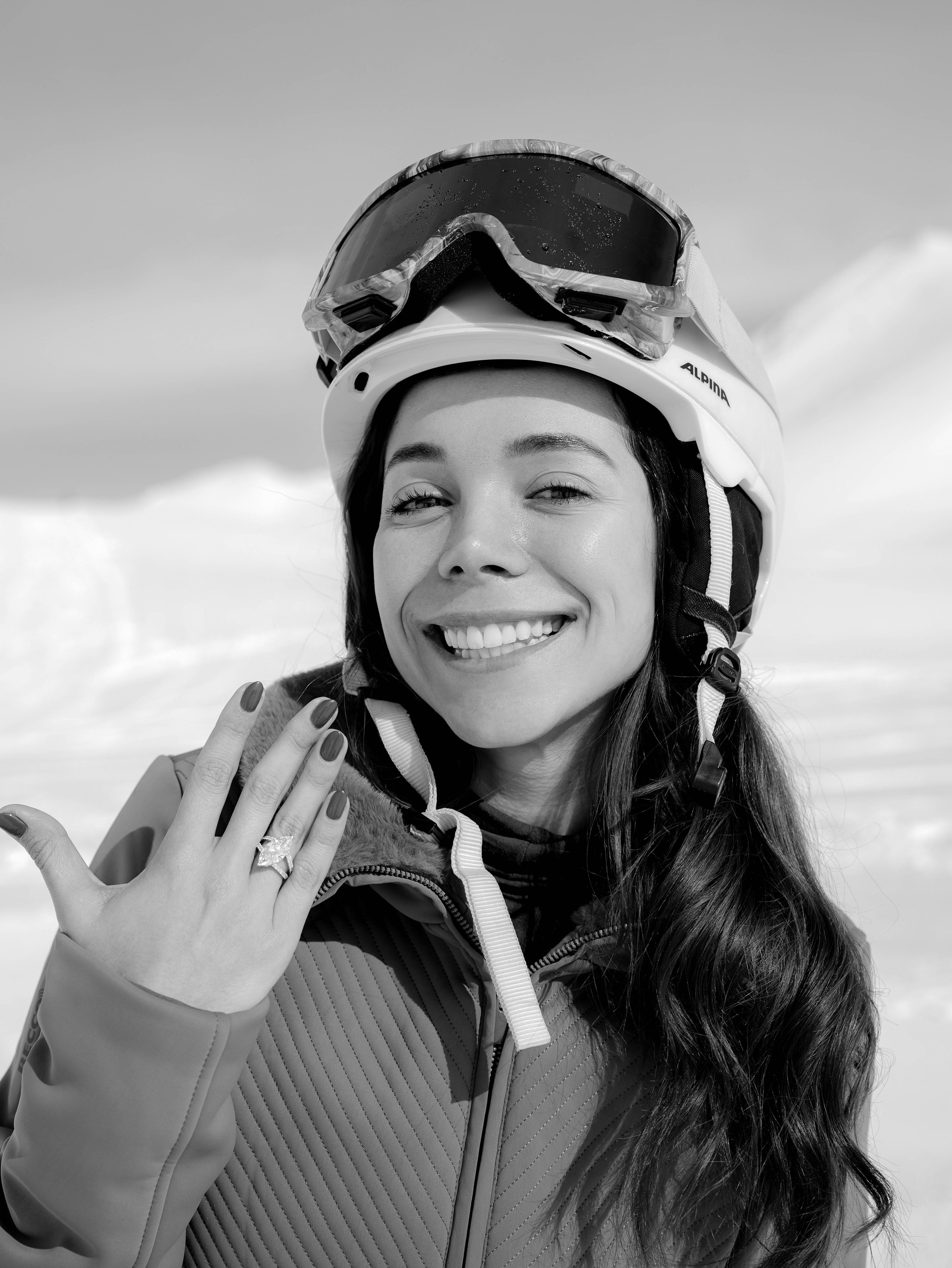 Woman portrait in helmet after engagement