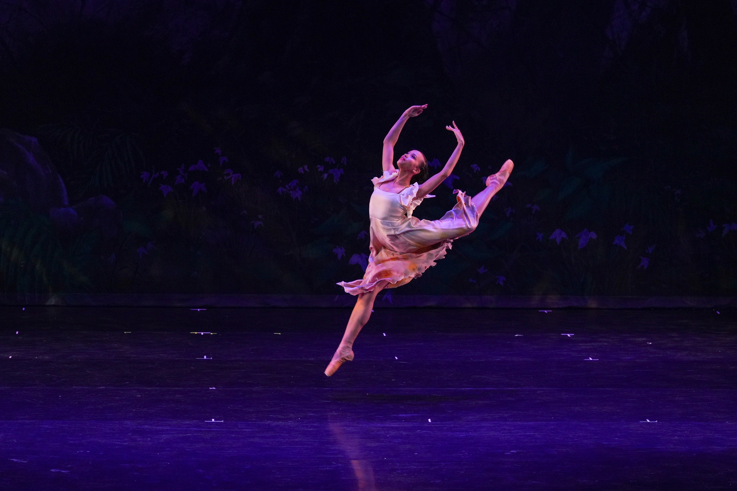 Ballet dancer captured mid-jump during A Midsummer Night’s Dream by Santa Clarita Ballet Company.