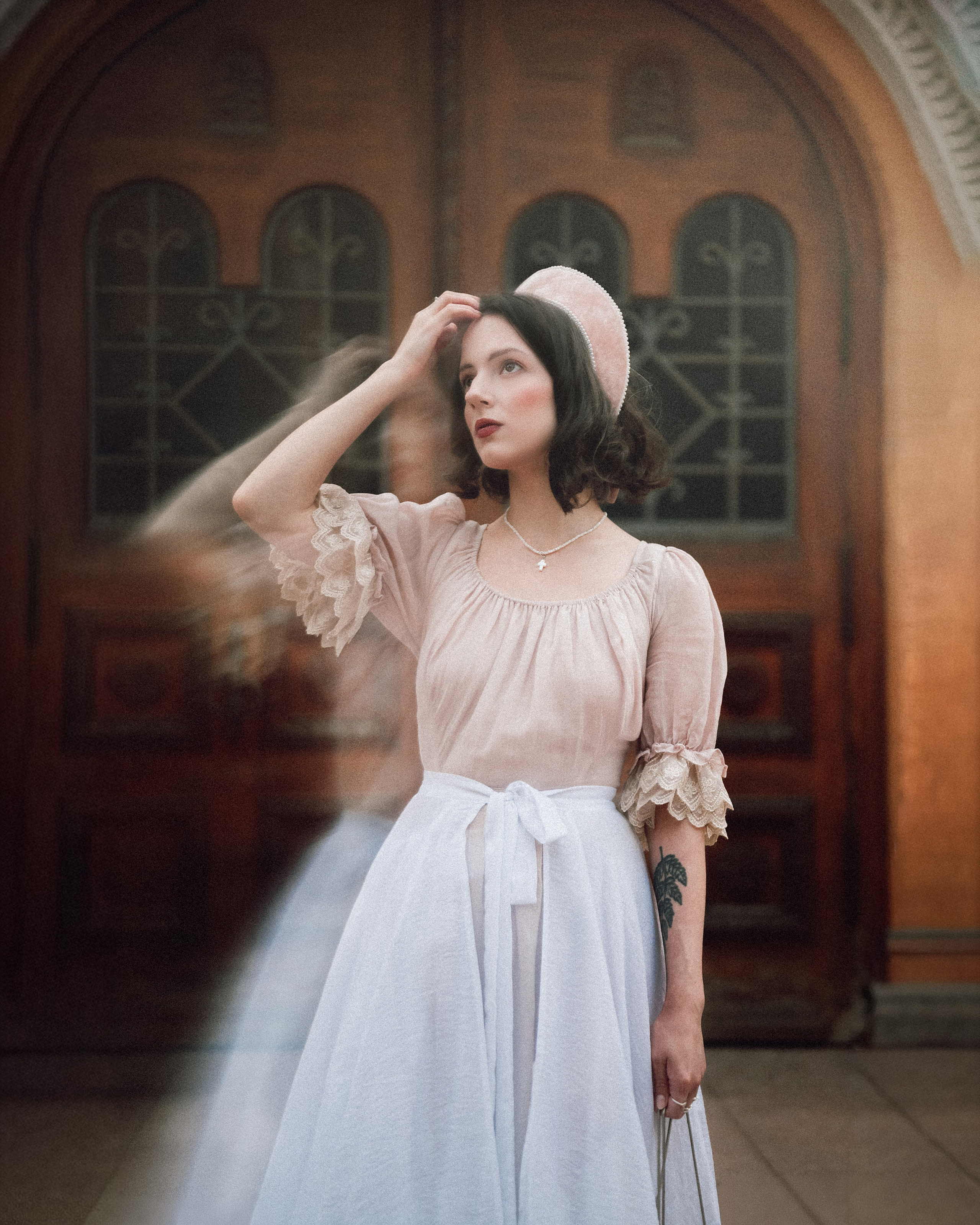 Slavic folklore shoot in traditional headwear and white dress. Moth & Moss Photography