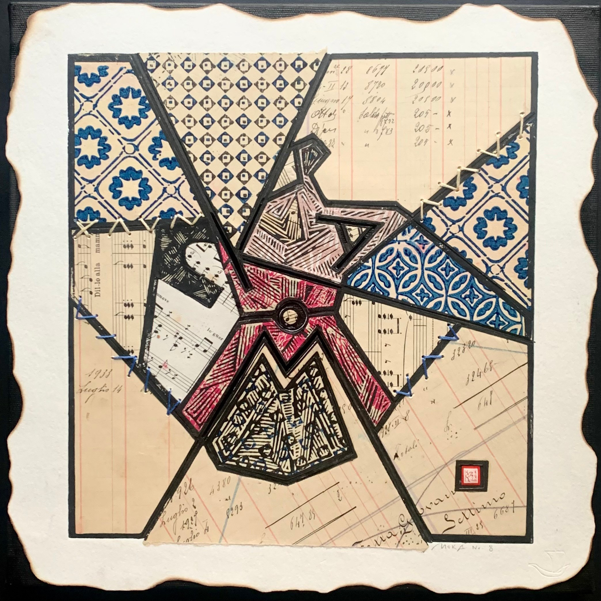 moka collage artwork square canvas dancing paper futurist series collection blue pattern collection, linocut print, handmade, coffee, square, art collection, caffettiera, legend,