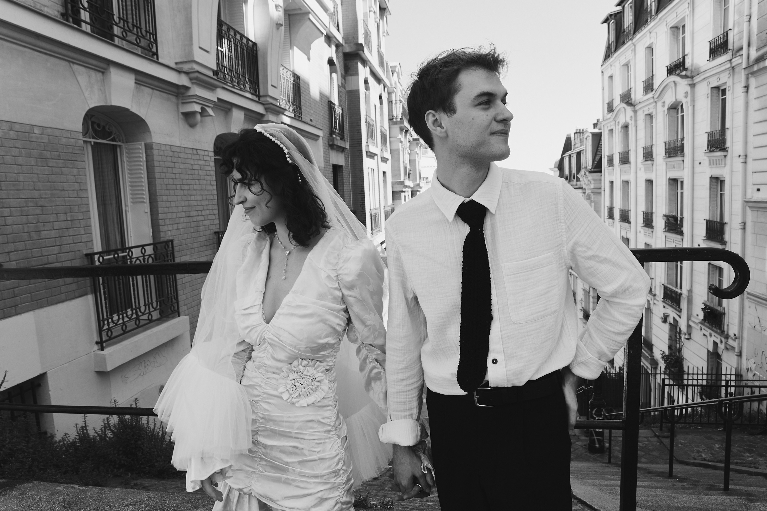 bride and groom on the Paris street