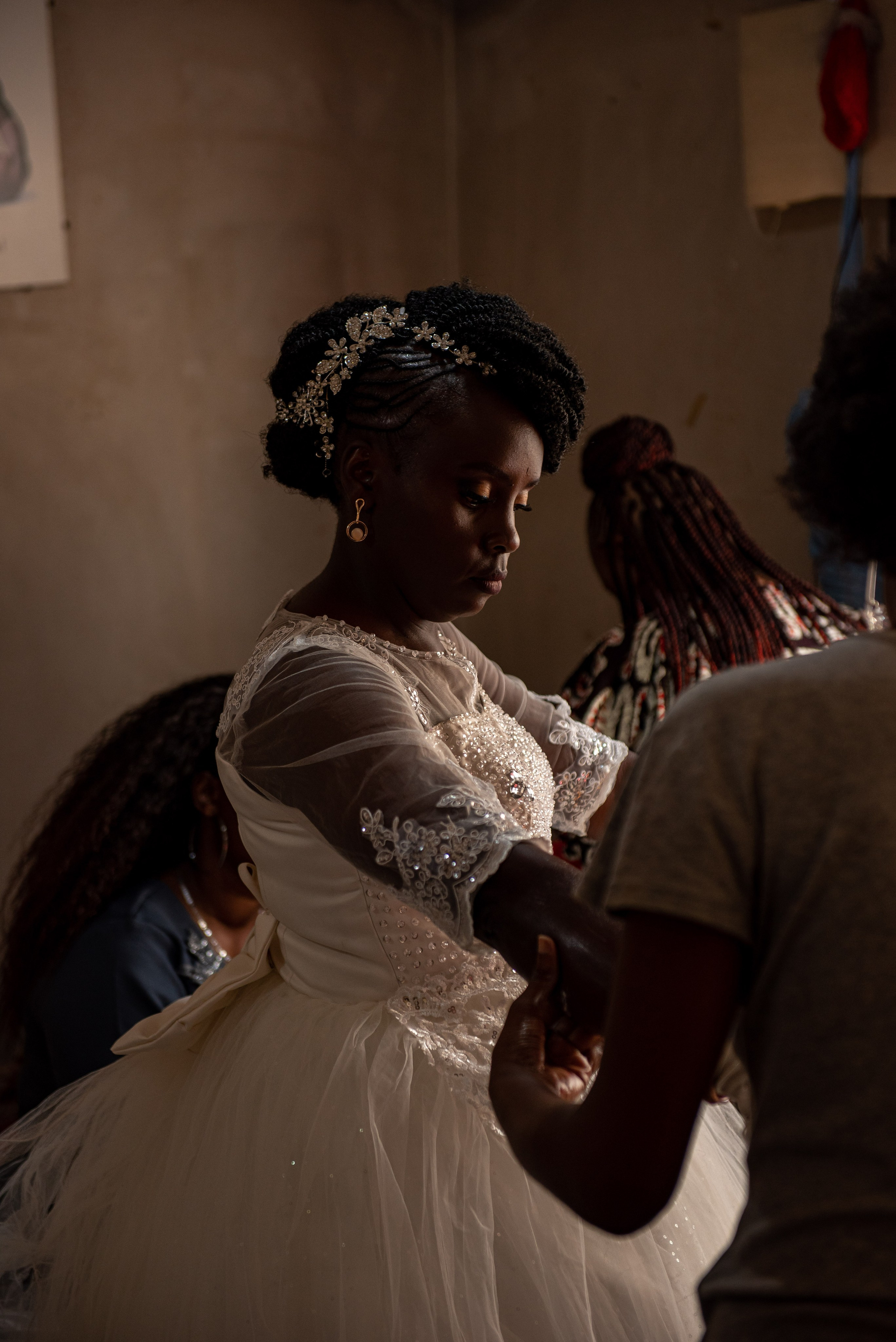Candid portrait of a bride getting ready for her wedding