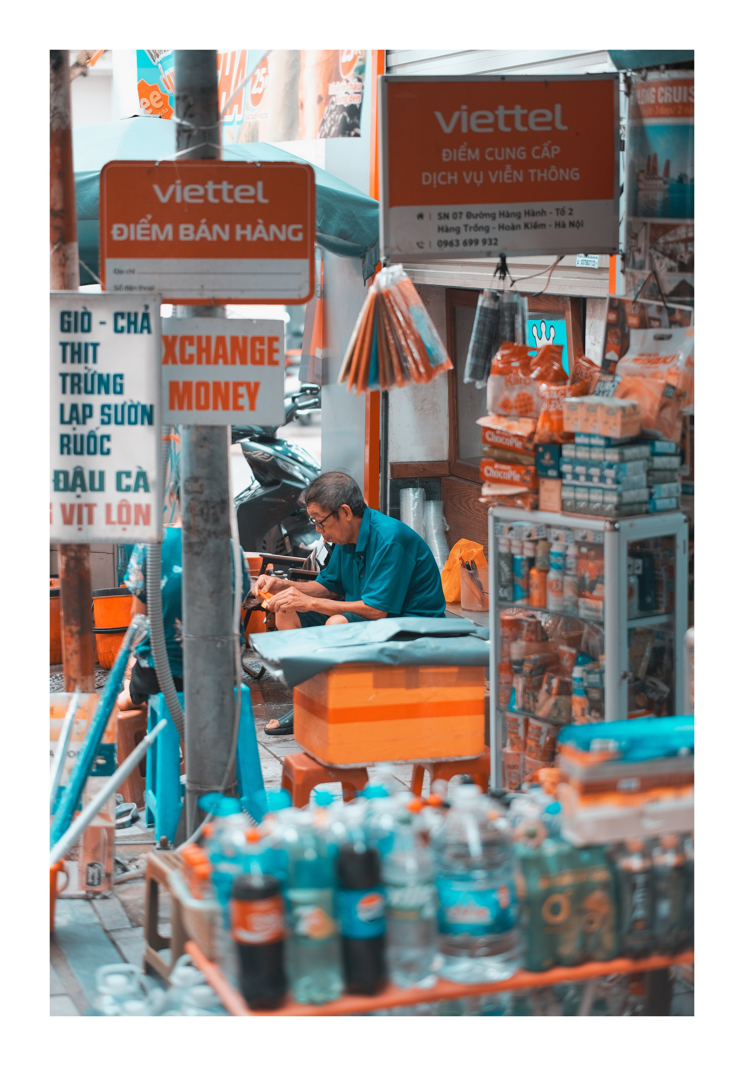 Everyday Life Hanoi Street Vendor with ChocoPie and Drinks