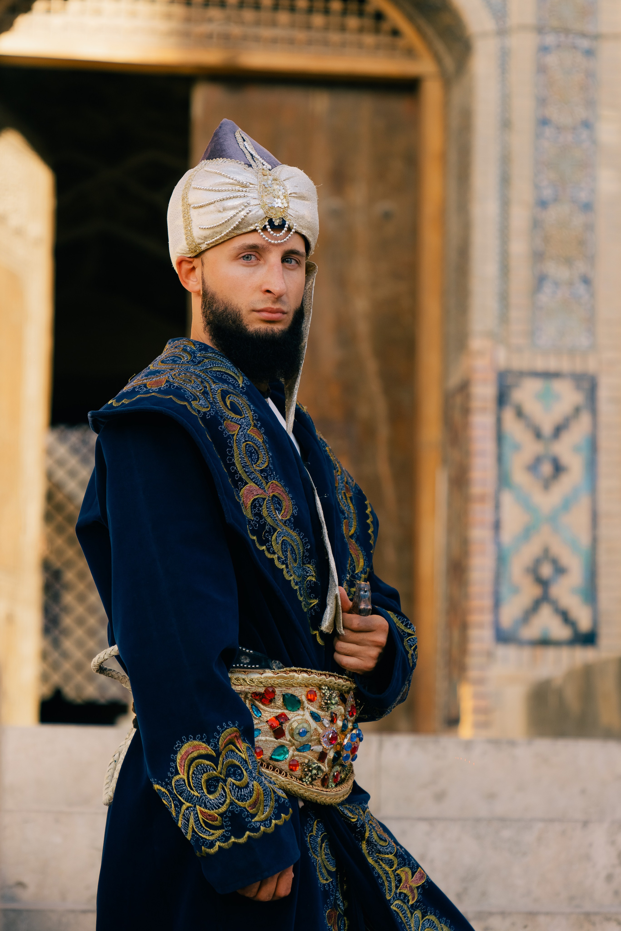 Man in traditional Uzbek costume in Bukhara