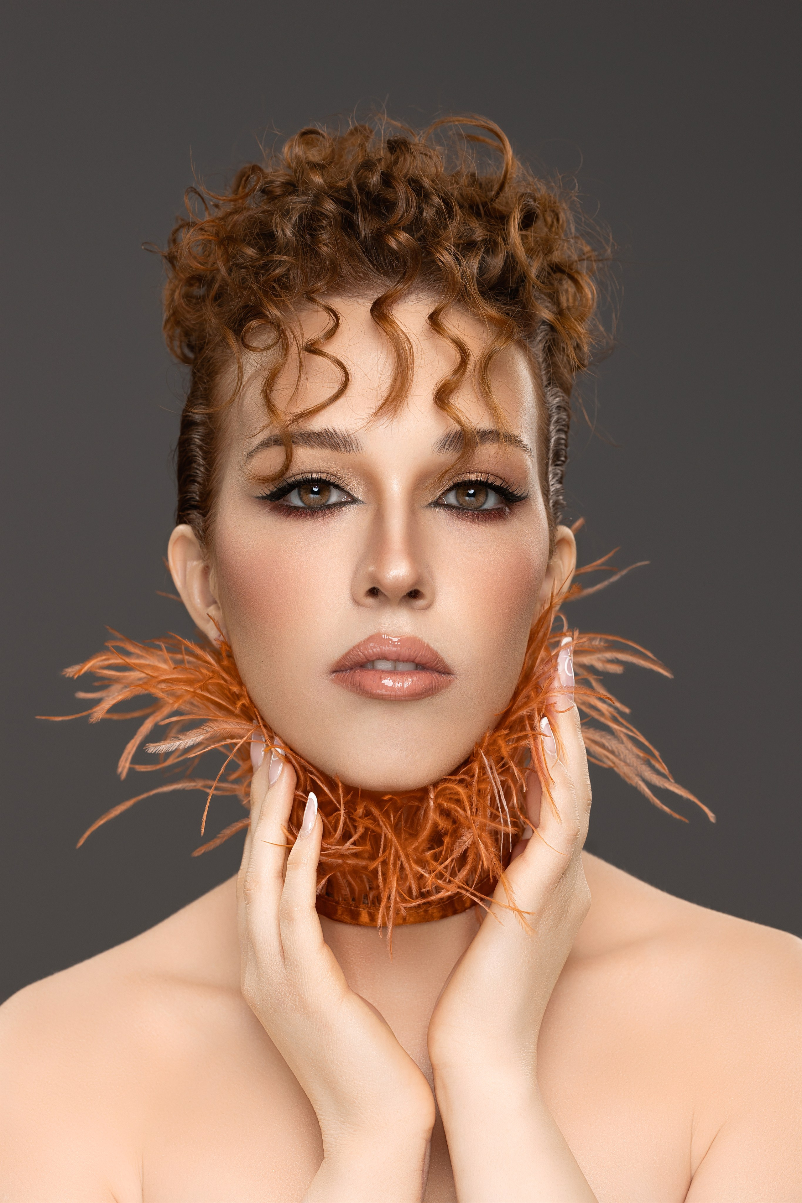 Luxury editorial styling with flawless makeup finish